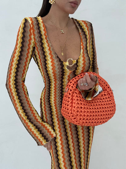 Abito/Copricostume ‘CROCHET’ fantasia Cacao e Senape