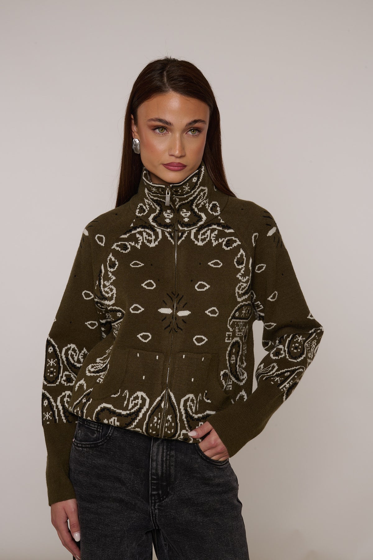 Cardigan ‘FANTASIA BANDANA’ con Zip Verde