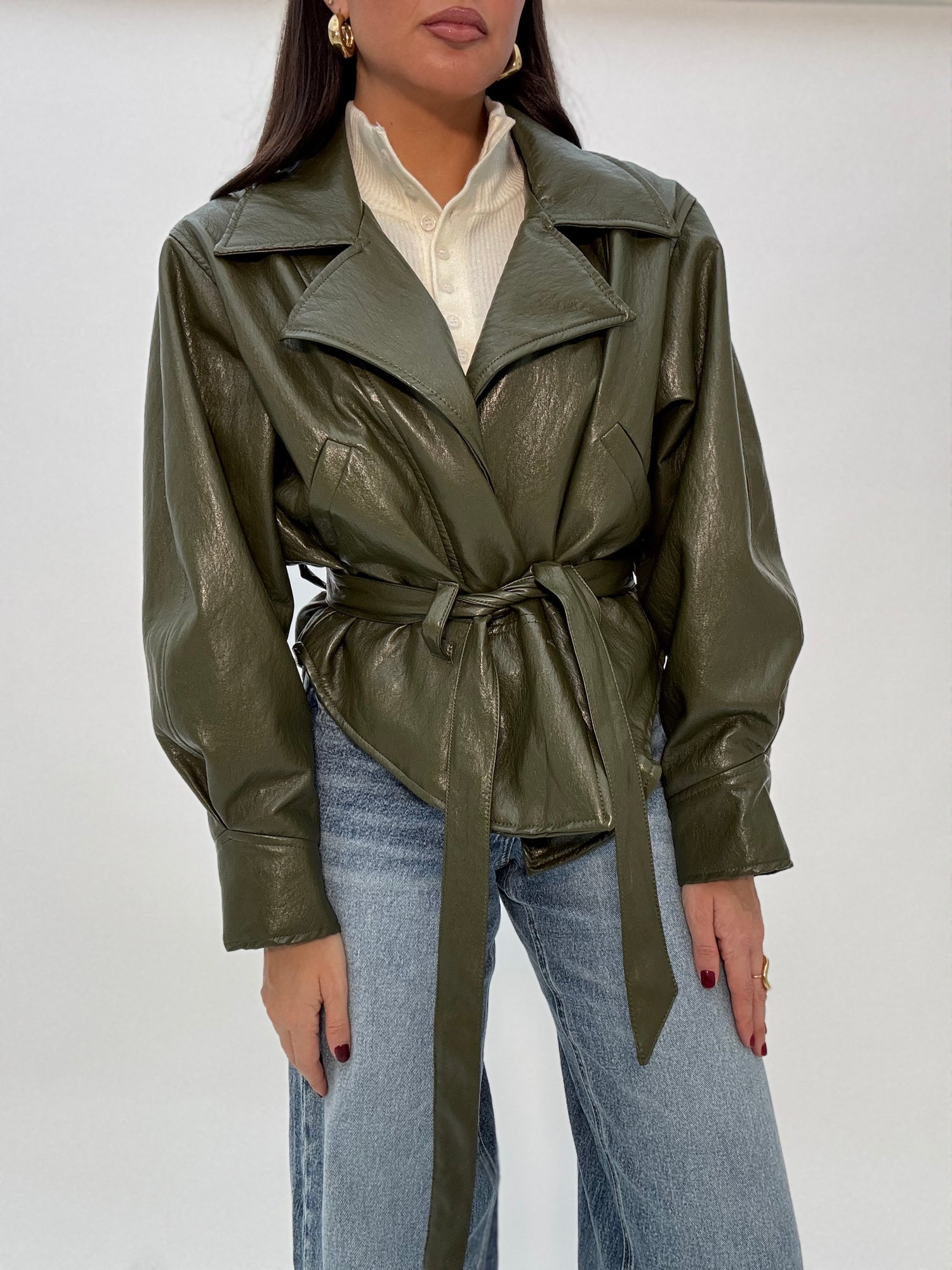 Chiodo ‘JUST’ in ecopelle Verde Militare