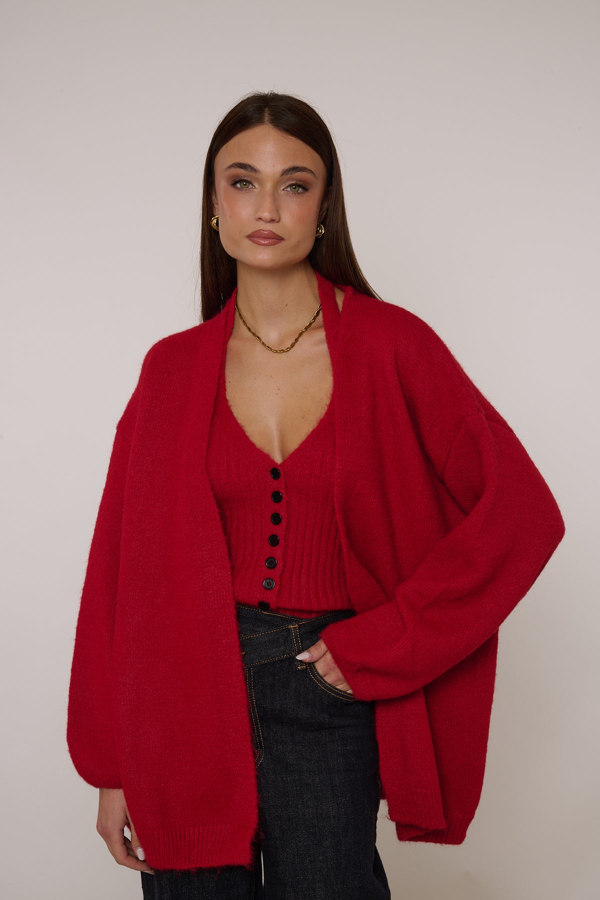 Cardigan+Top Bottoncini Rosso