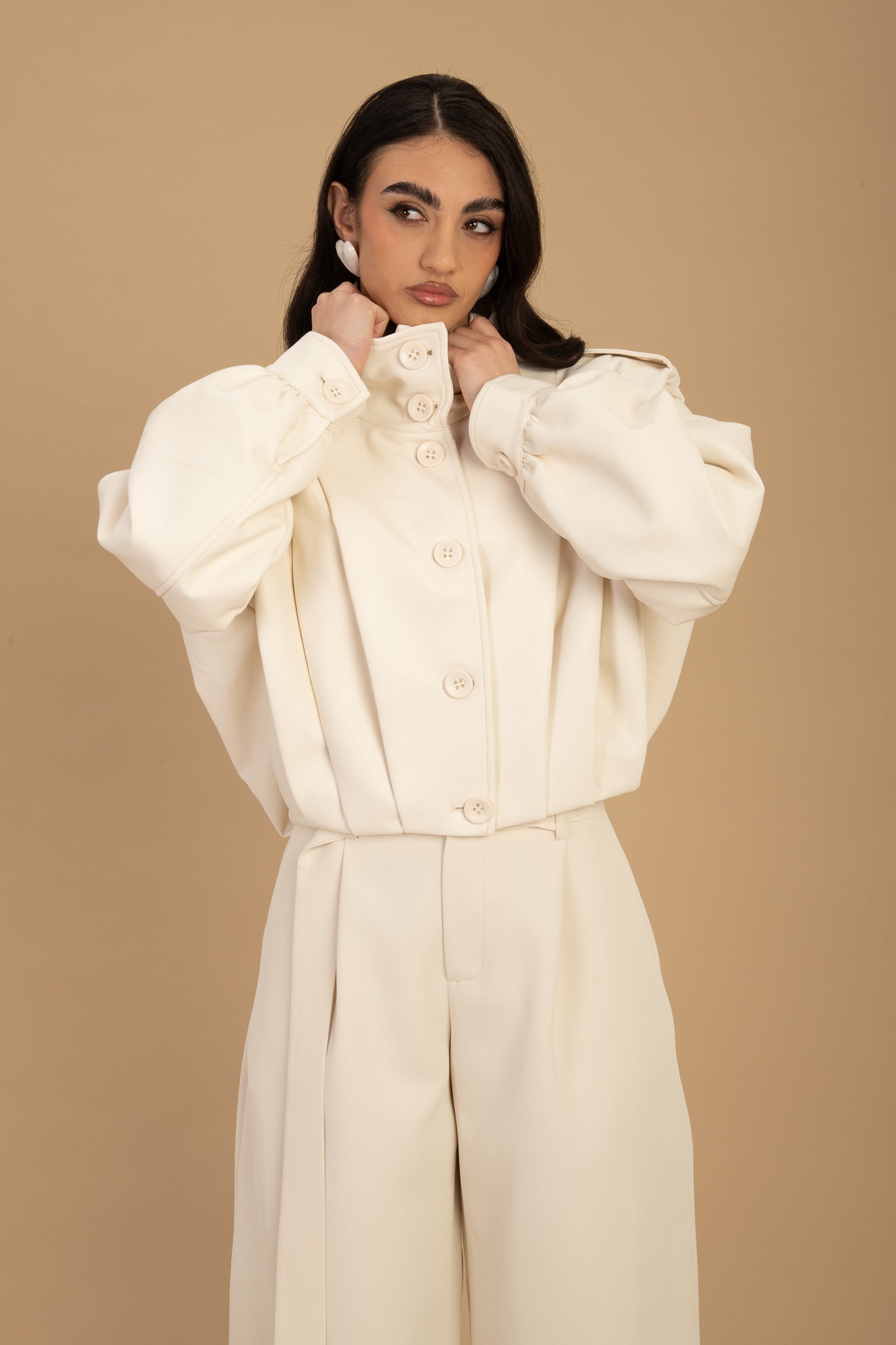 Chiodo/Bomber ‘IN ECOPELLE’ finta spallina Panna