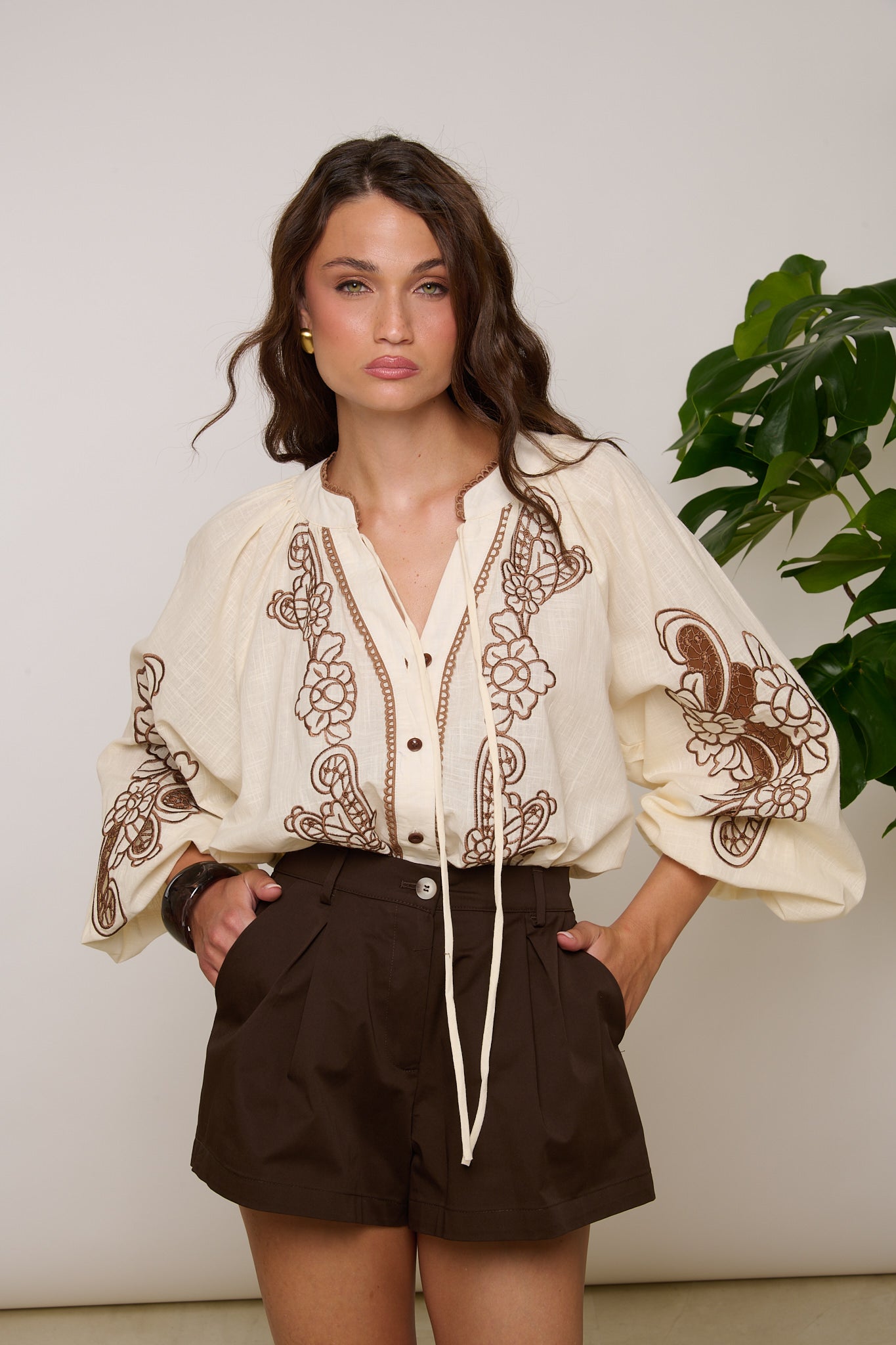 Blusa ‘RICAMI’ 100% COTONE Panna