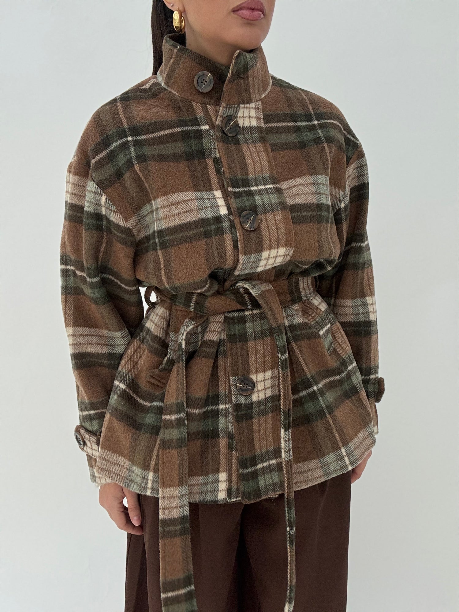 Cappotto Corto Quadri ‘80%COTONE’ Cacao e Verde