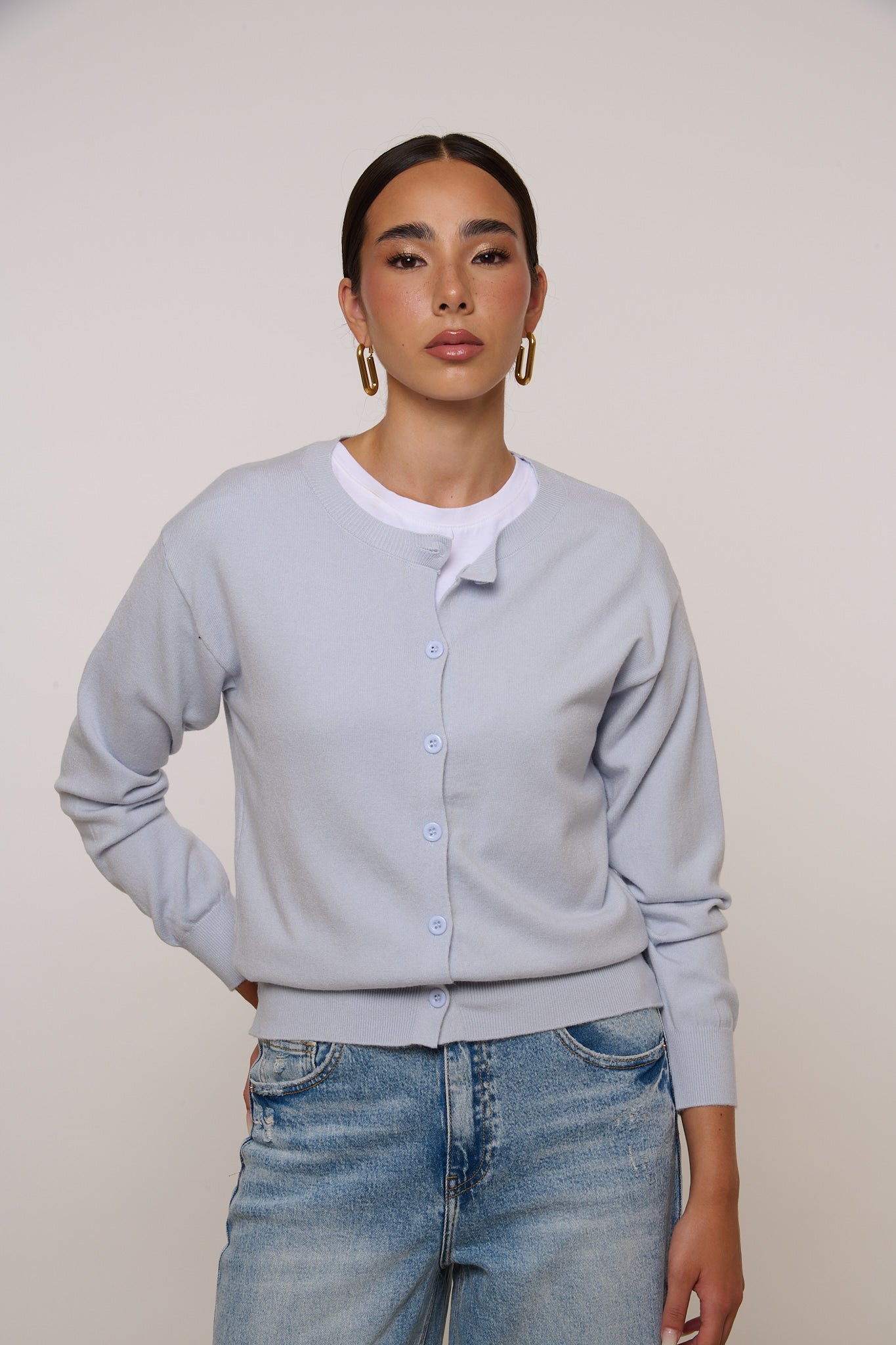Cardigan Bottoncini ‘65% COTONE’ Azzurro