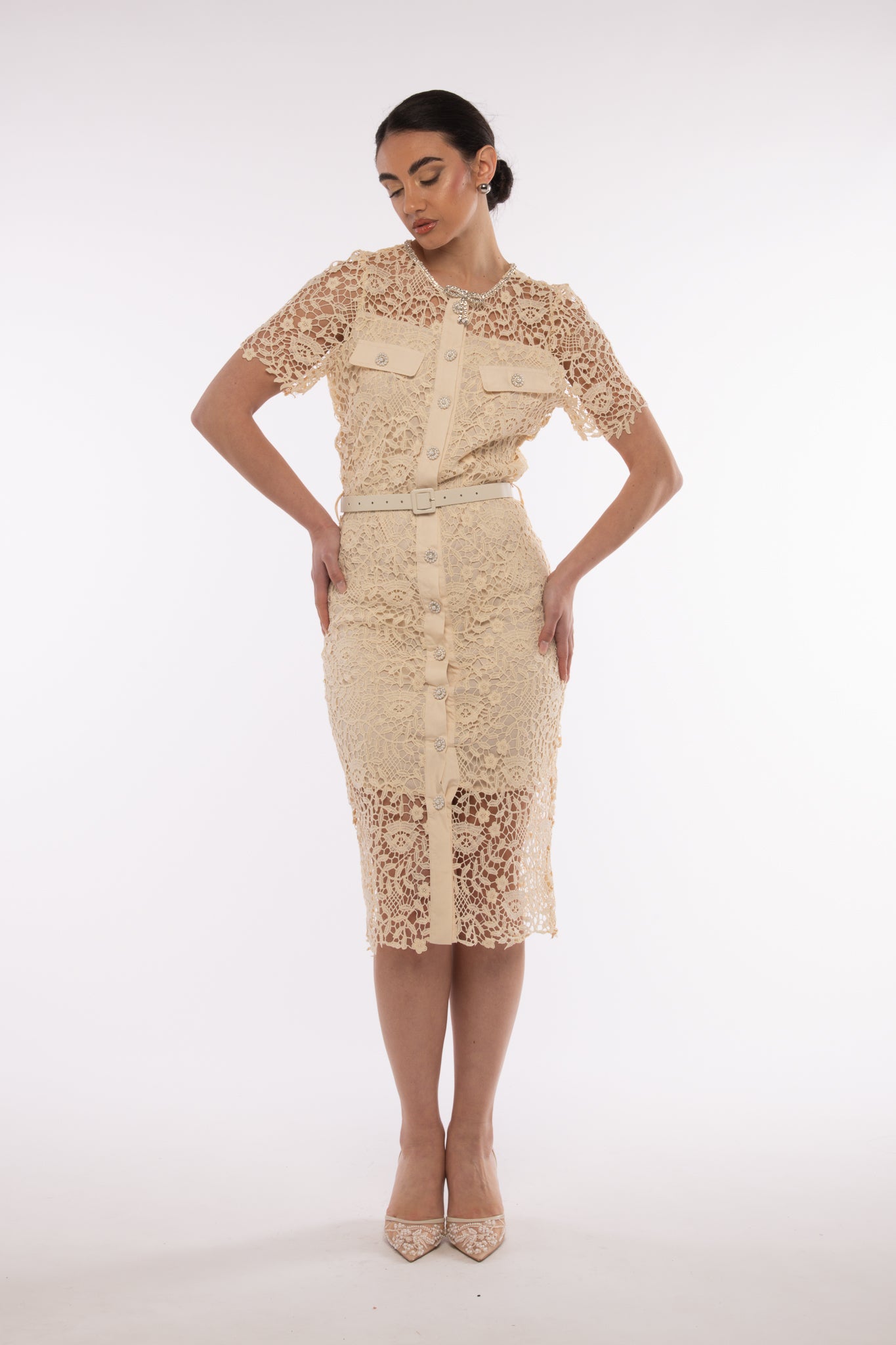 Abito ‘DAPHNE’ in pizzo Giallo Burro