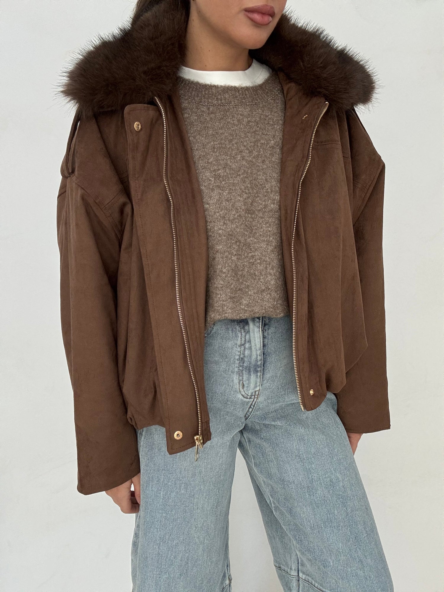 Bomber ‘COLLETTO SUEDE E ECO PELLICCIA ’ Cacao
