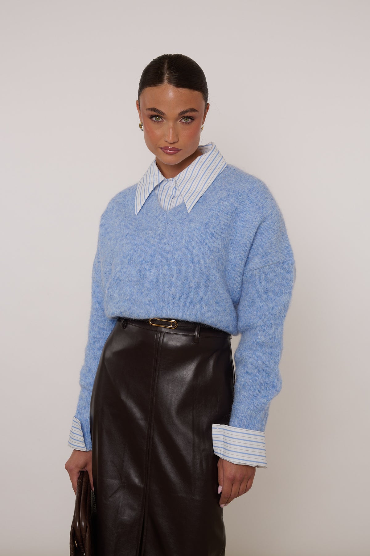 Maglione ‘SCOLLO V’ 5% LANA Azzurro