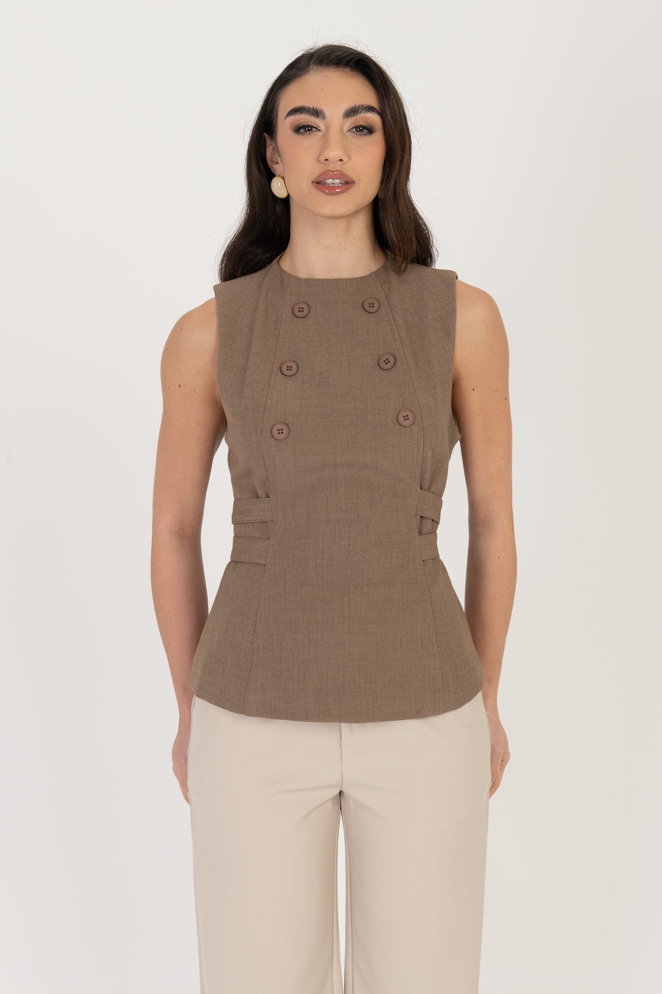 Top giromanica ‘CLASSIC’ sei bottoni Camel