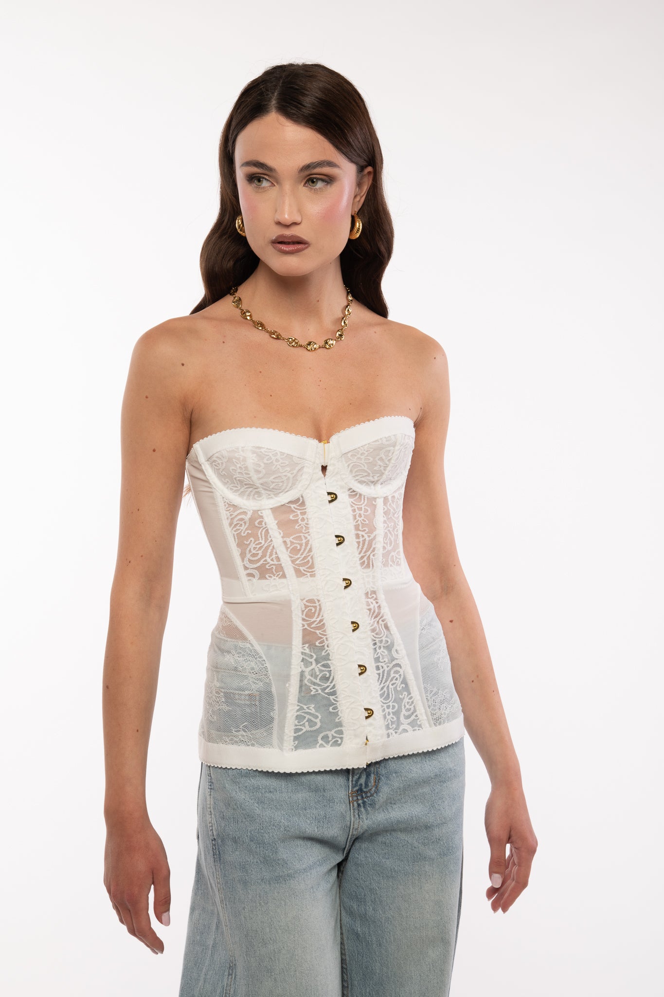 Corpetto ‘IN PIZZO CON STRINGHE’ Bianco