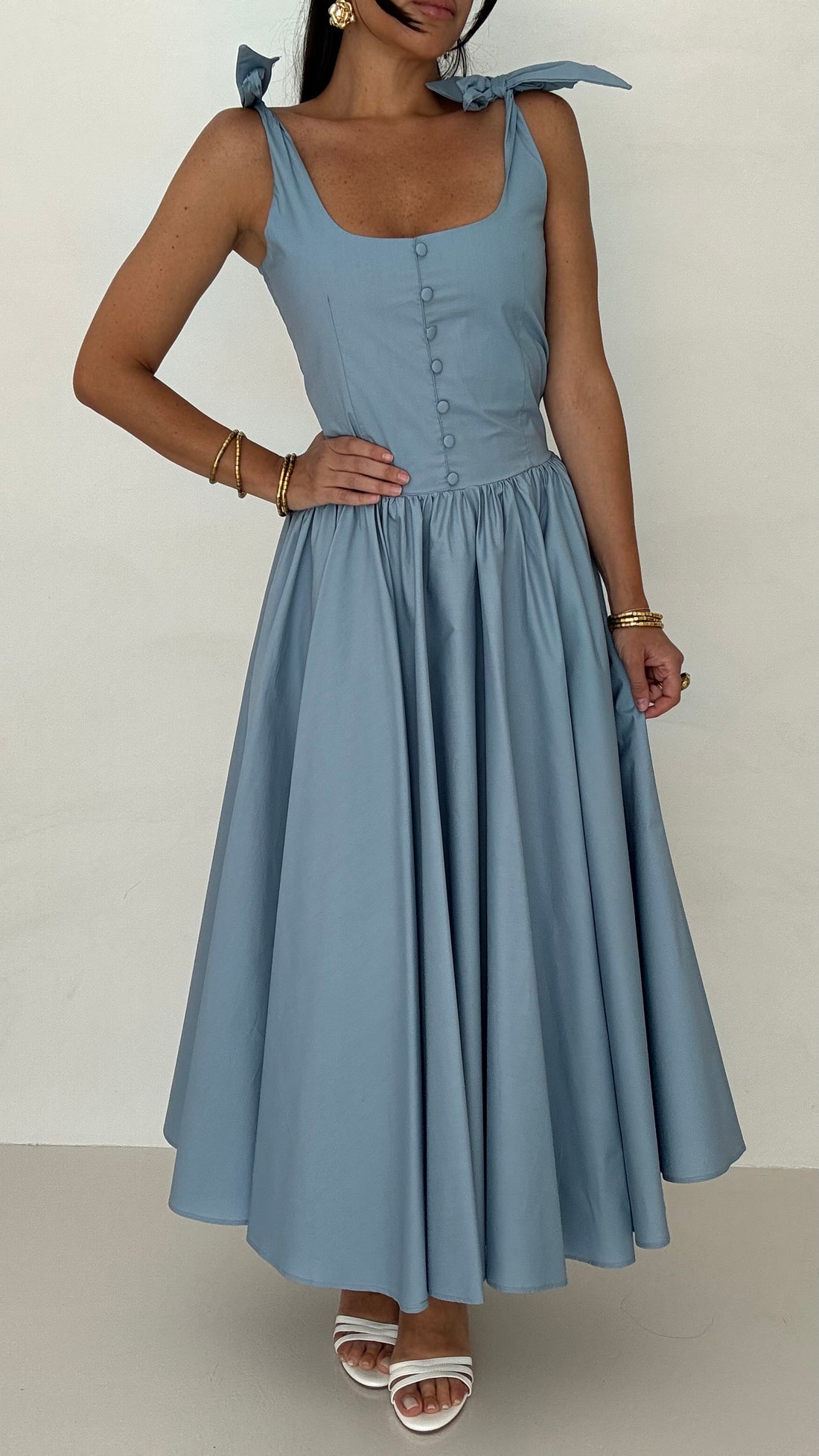 Abito ‘BEA’ 100%COTONE Lungo Azzurro