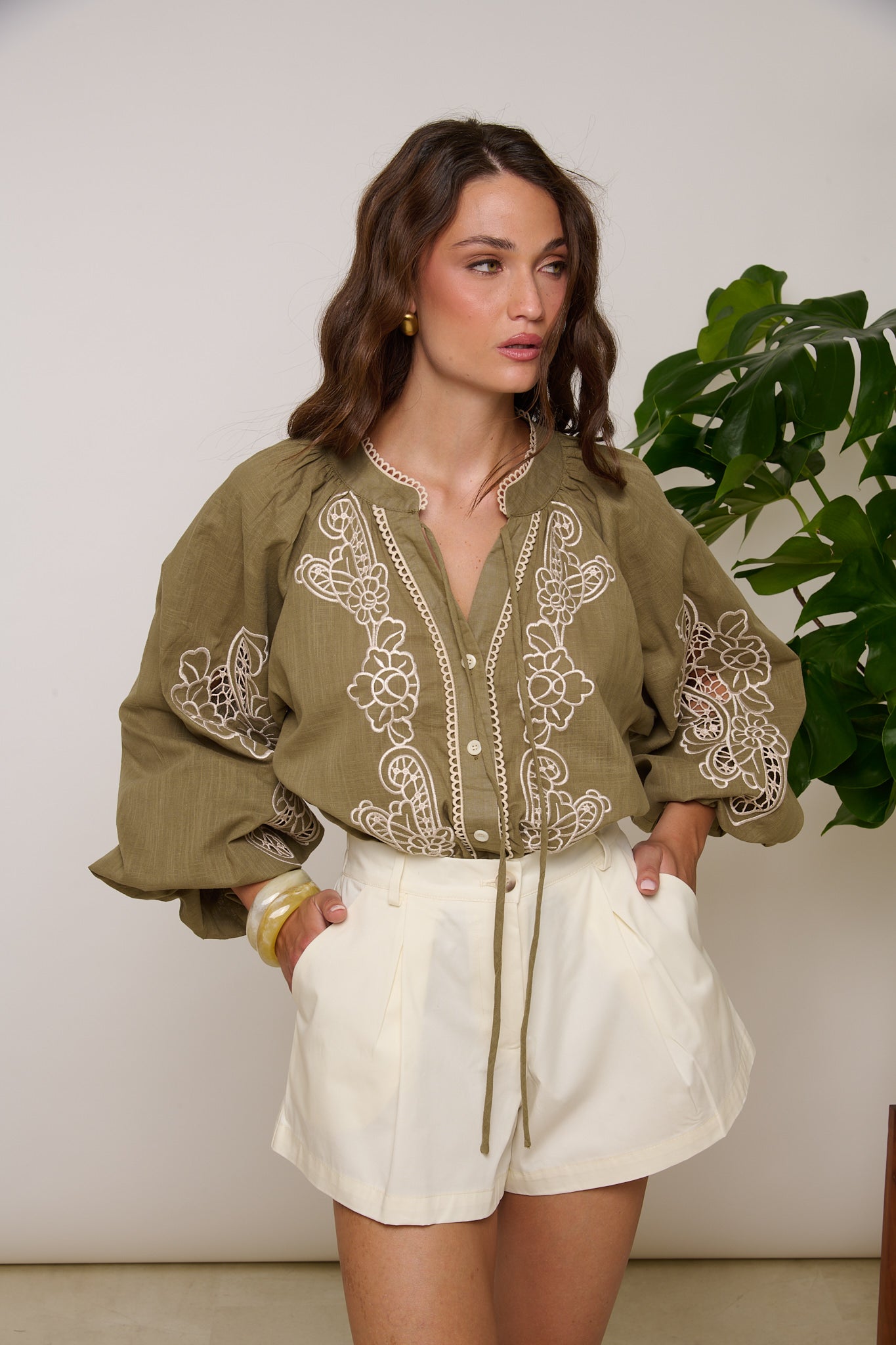 Blusa ‘RICAMI’ 100% COTONE Verde