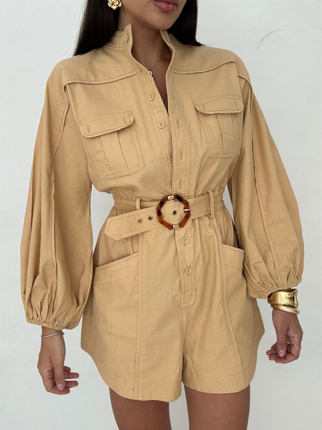 Tuta ‘80%COTONE’ con cintura incorporata Camel
