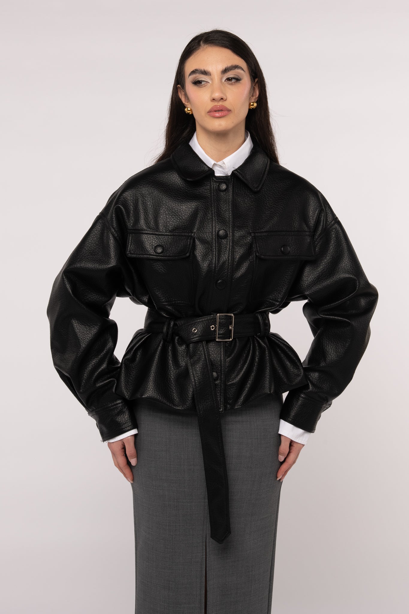 Giacca ‘ECO-PELLE MARTELLATA’ Nera