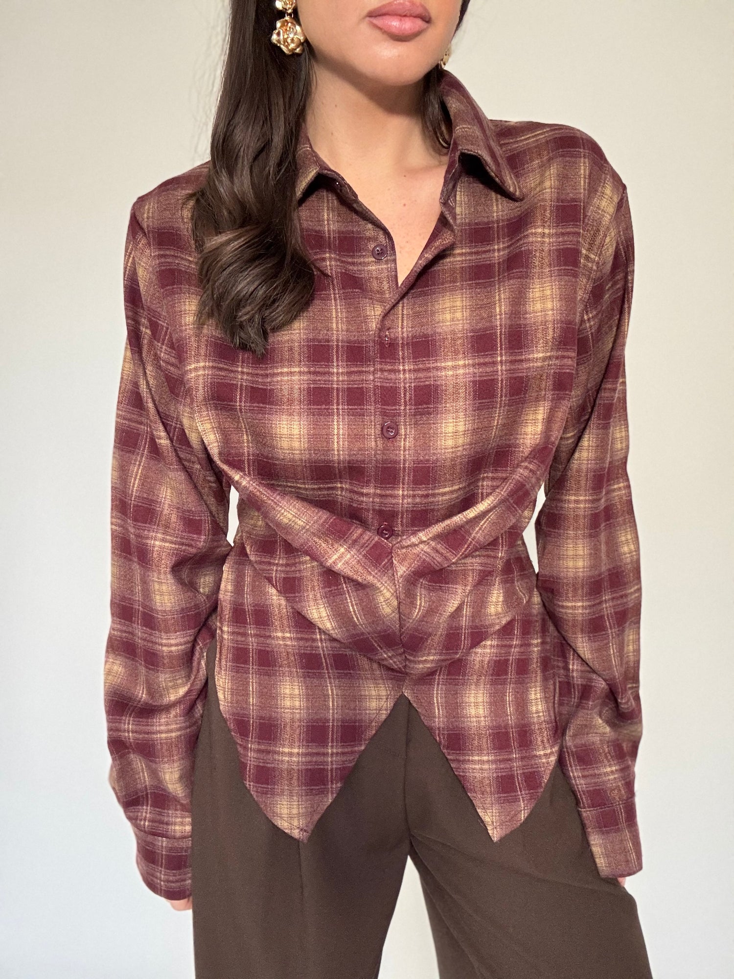 Camicia ‘STRINGHE’ 95%COTONE quadri Bordeaux