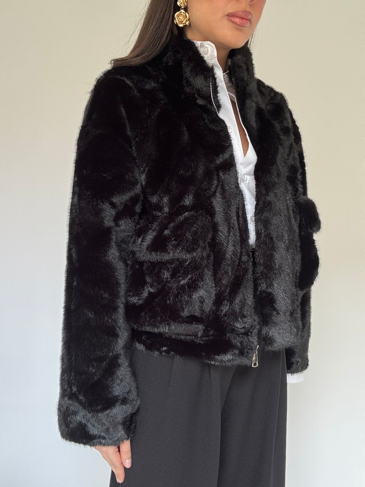 Eco pelliccia ‘TASCONI E ZIP’ Nera