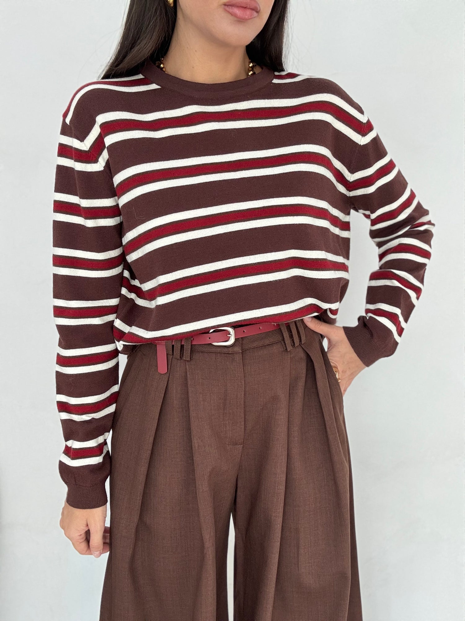 Maglione ‘A RIGHE’ Cacao Bordeaux e Bianco