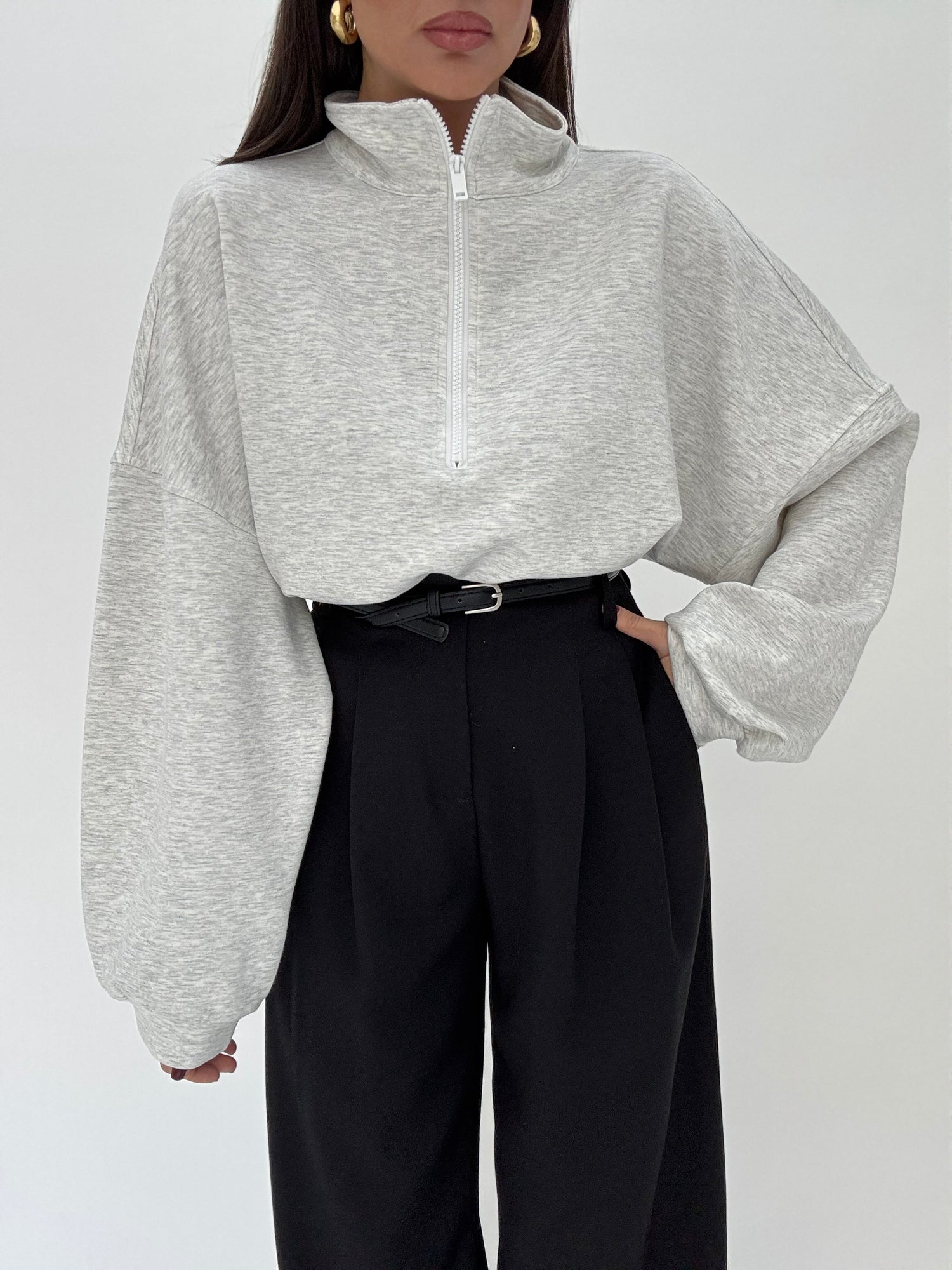 Felpa Crop con Zip Grigia