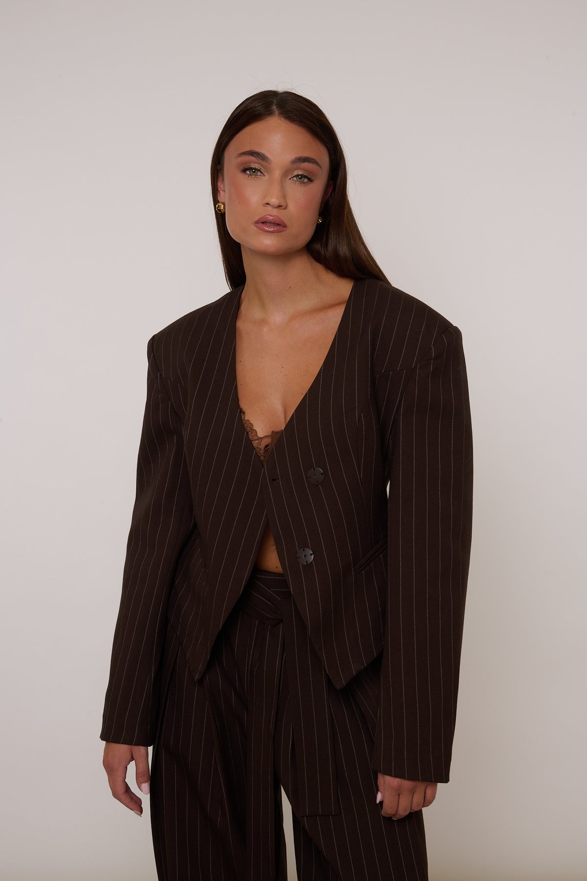 Blazer ‘CINTURA BY LUMINA’ Righe Cacao