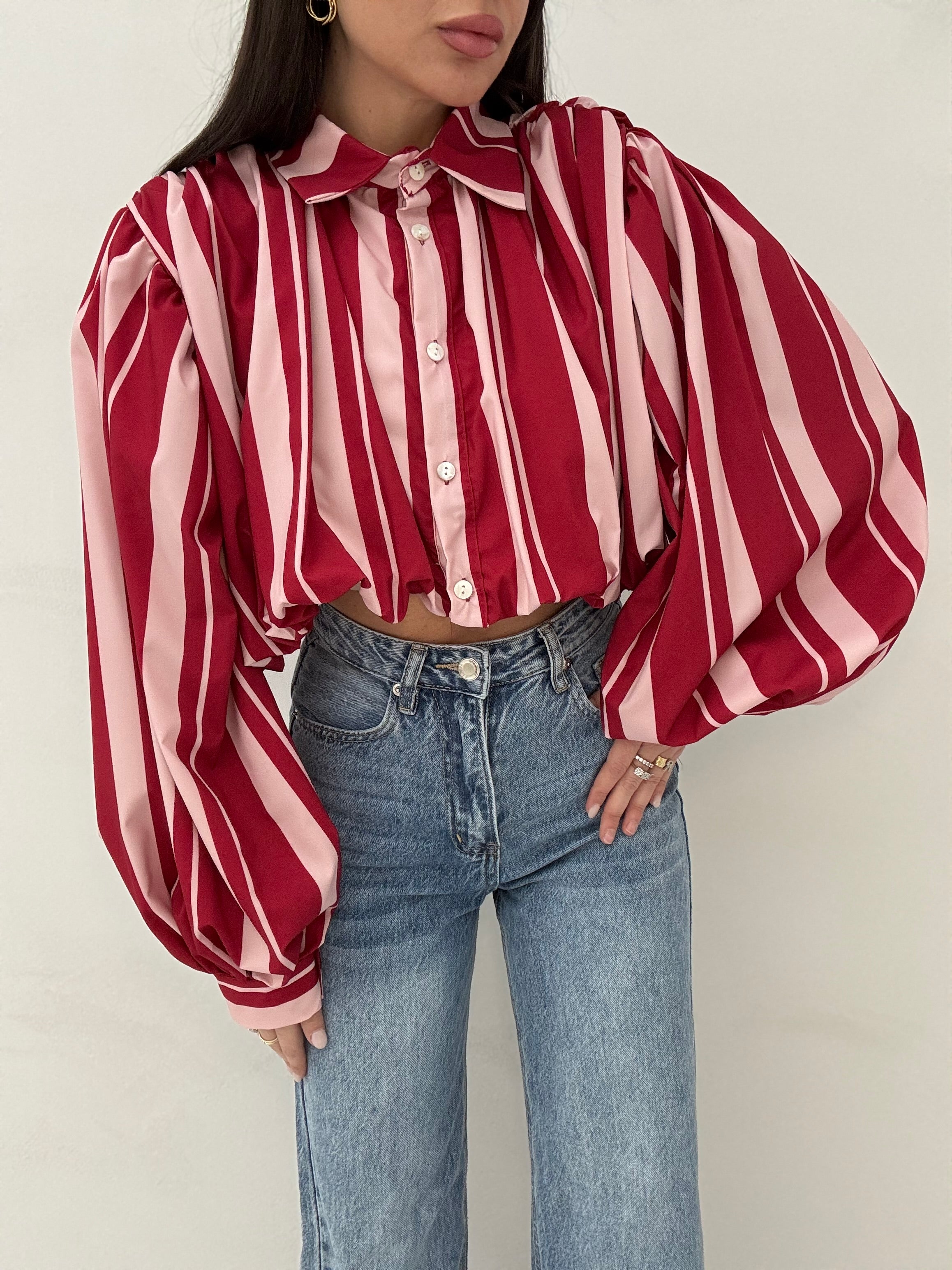 Camicia Crop ‘CANDY’ righe Rosse