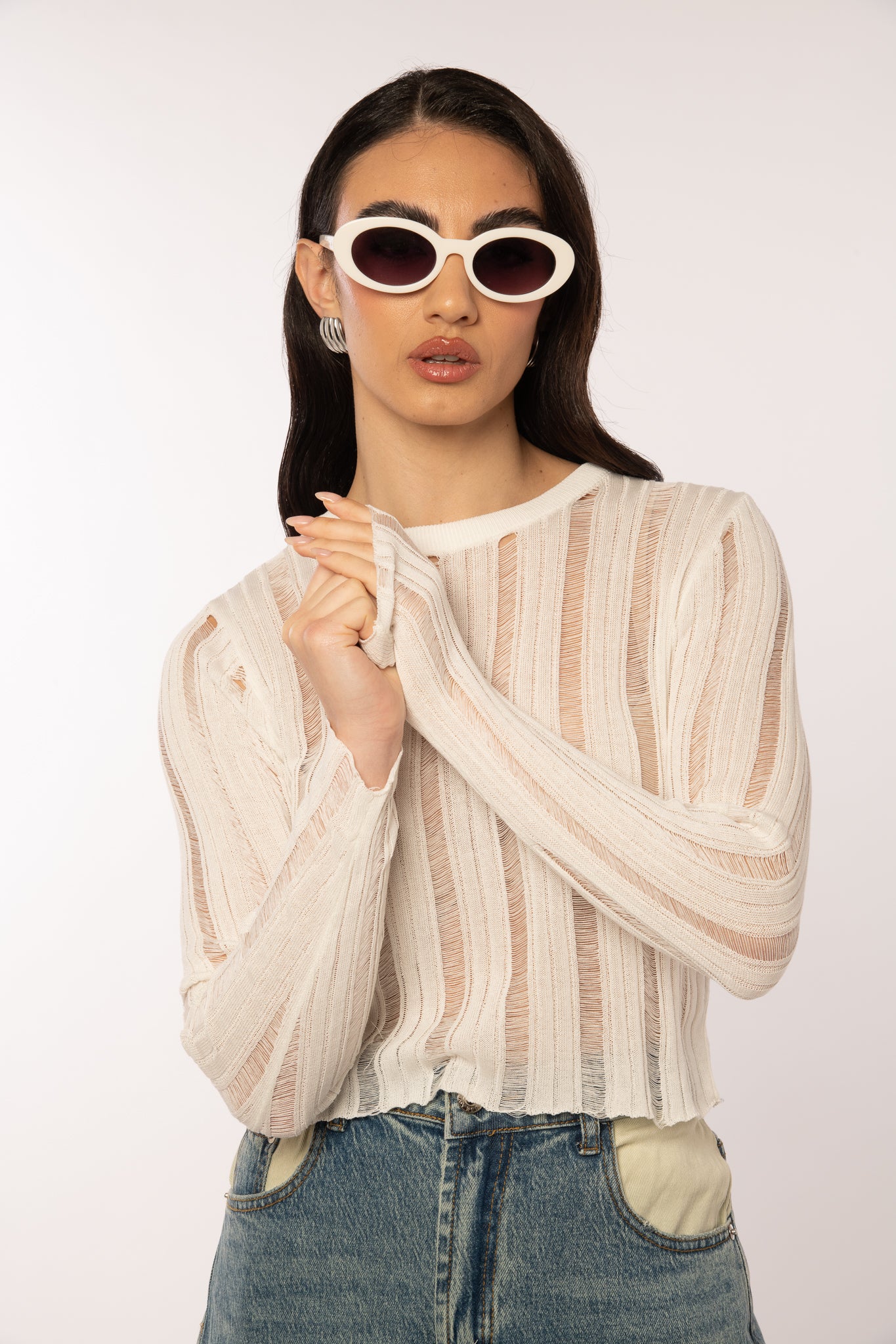 Maglia sfrangiata Bianca