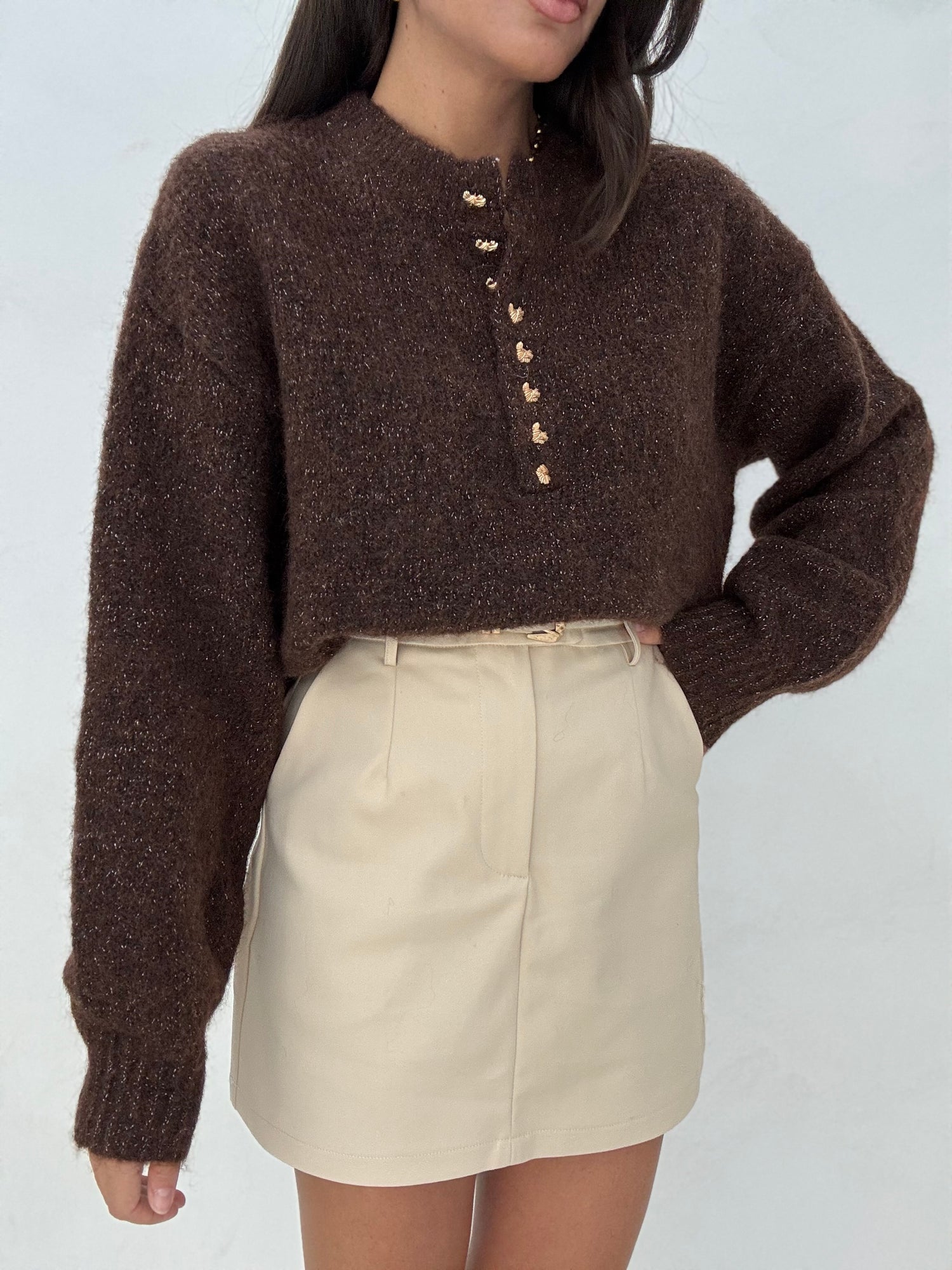 Maglione ‘BOTTONI MINI CUORE’ Cacao
