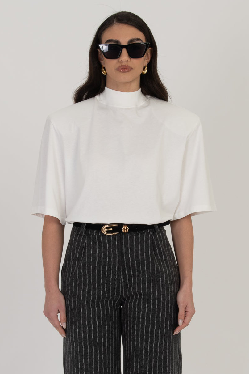 Maglia ‘MEZZO COLLO e MAXI SPALLINA’ 100%COTONE Bianca