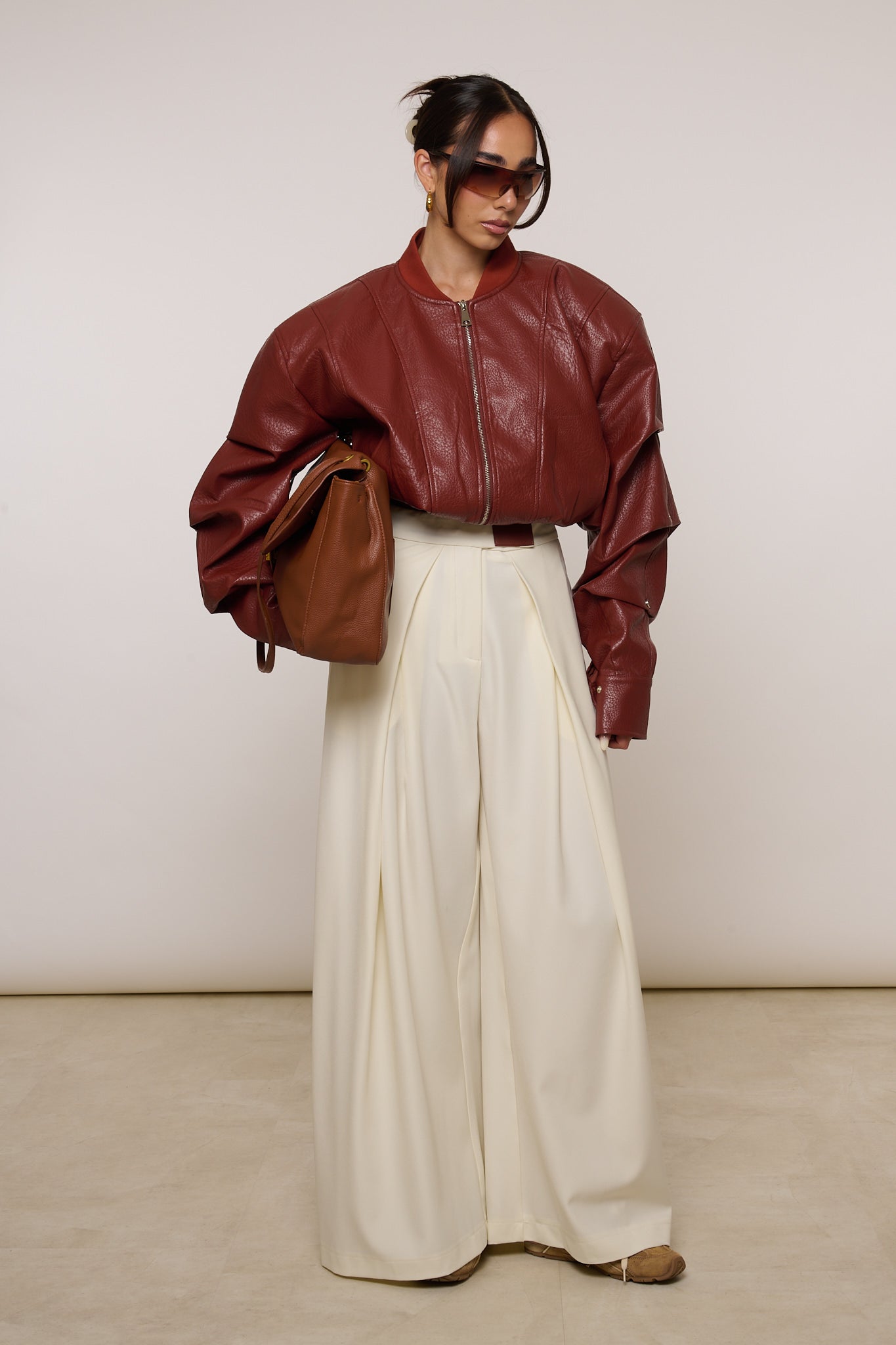 Pantalone con Pence ‘DETTAGLIO ECOPELLE’ Panna