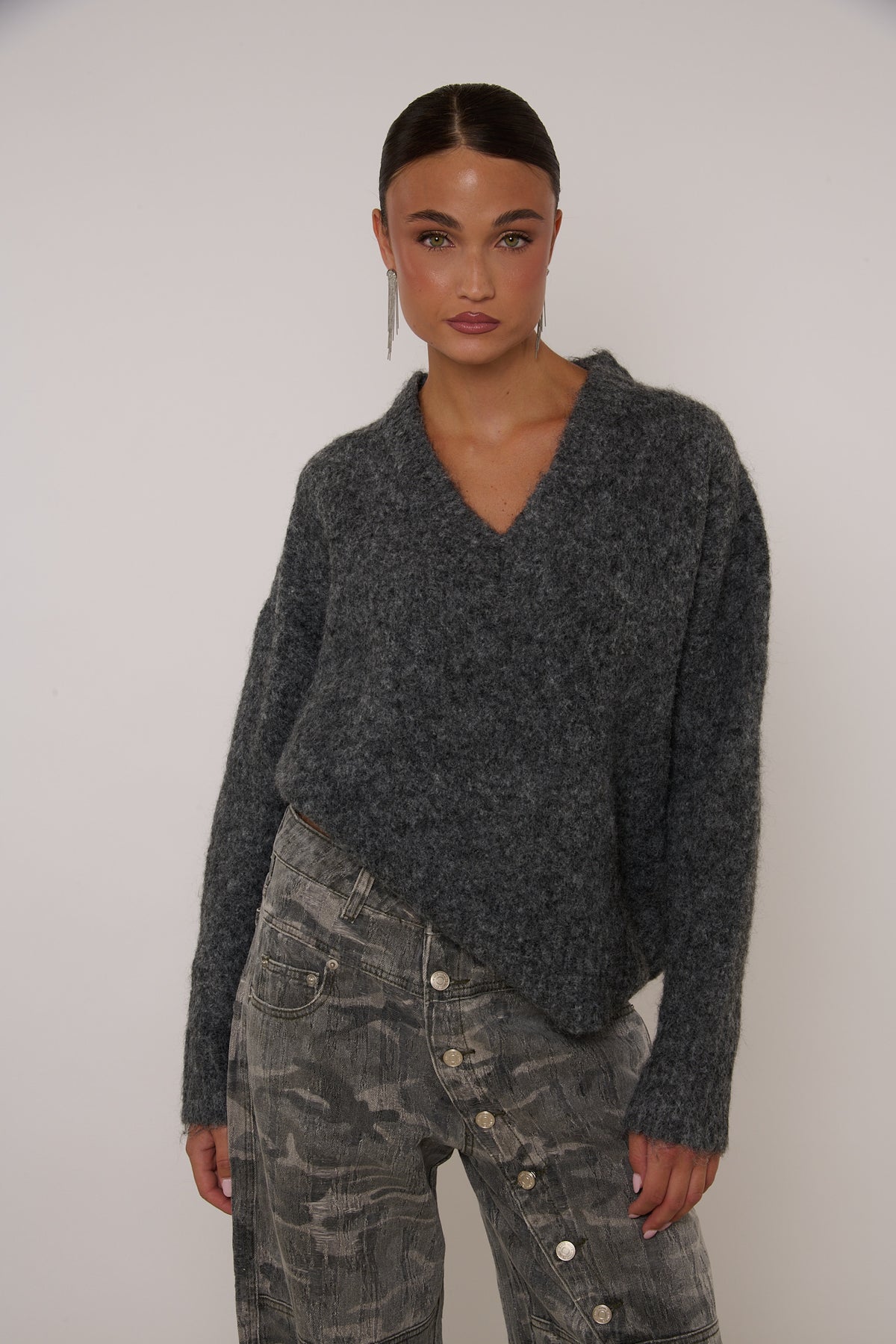 Maglione ‘SCOLLO V’ 5% LANA Grigio
