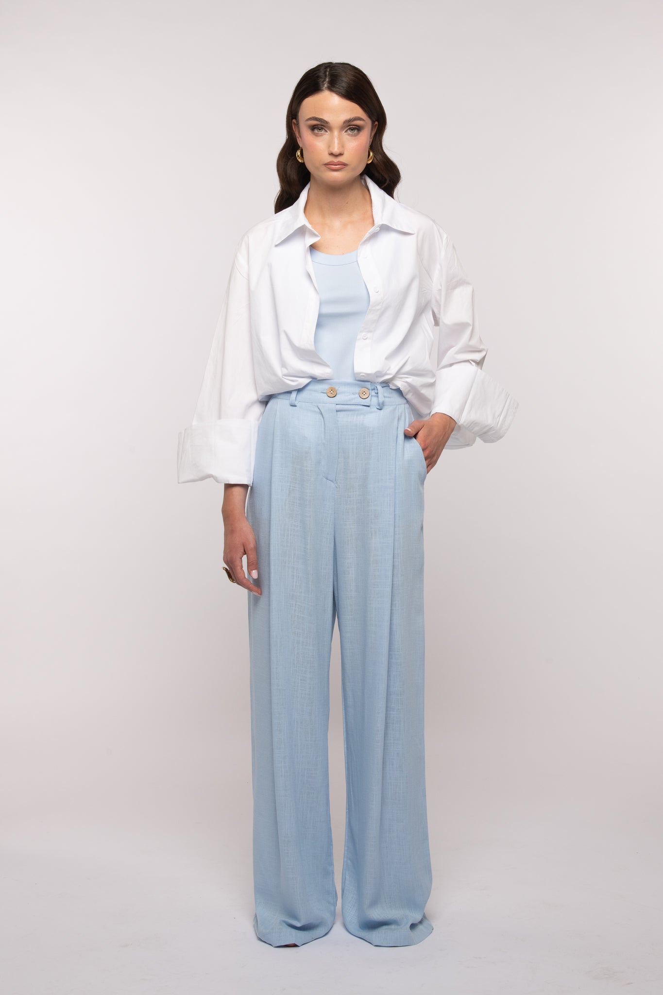 Pantalone ‘DOPPIO BOTTONE’ 55% Lino Azzurro