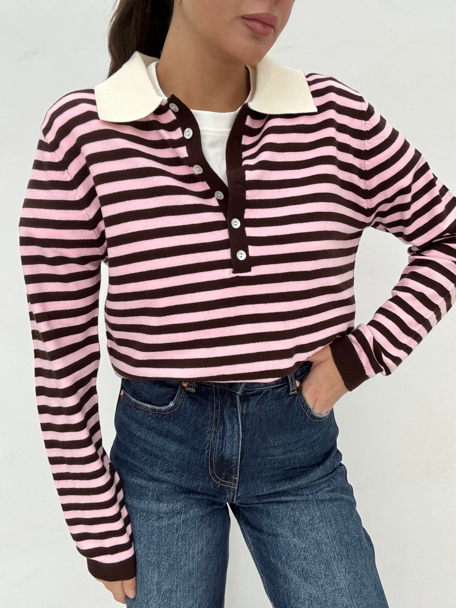 Maglia/Polo ‘MINI RIGHE’ Rosa e Cacao