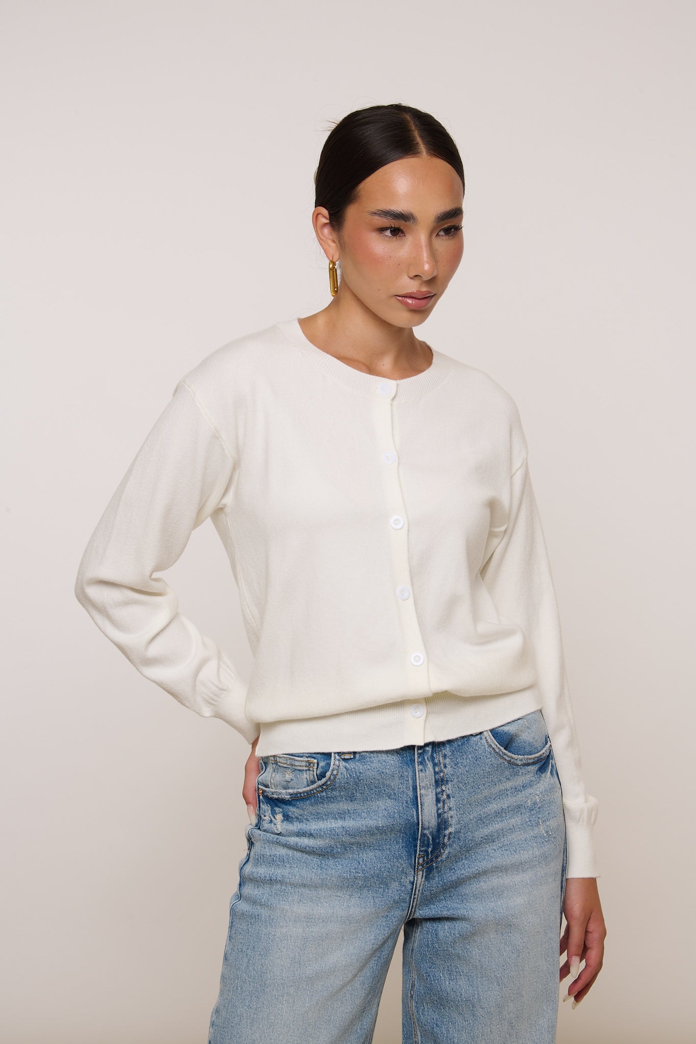 Cardigan Bottoncini ‘65% COTONE’ Bianco