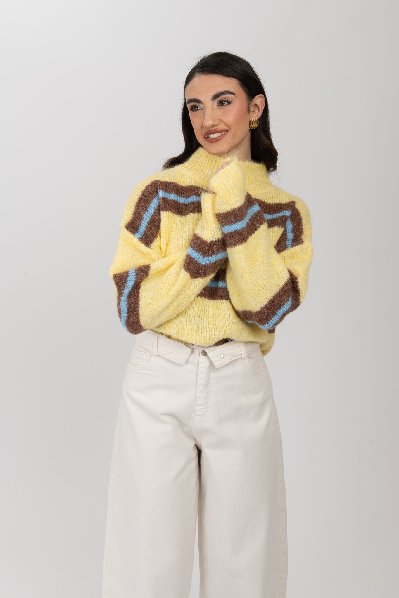 Maglione ‘9% LANA Mezzo Collo’ Giallo Cacao e Azzurro