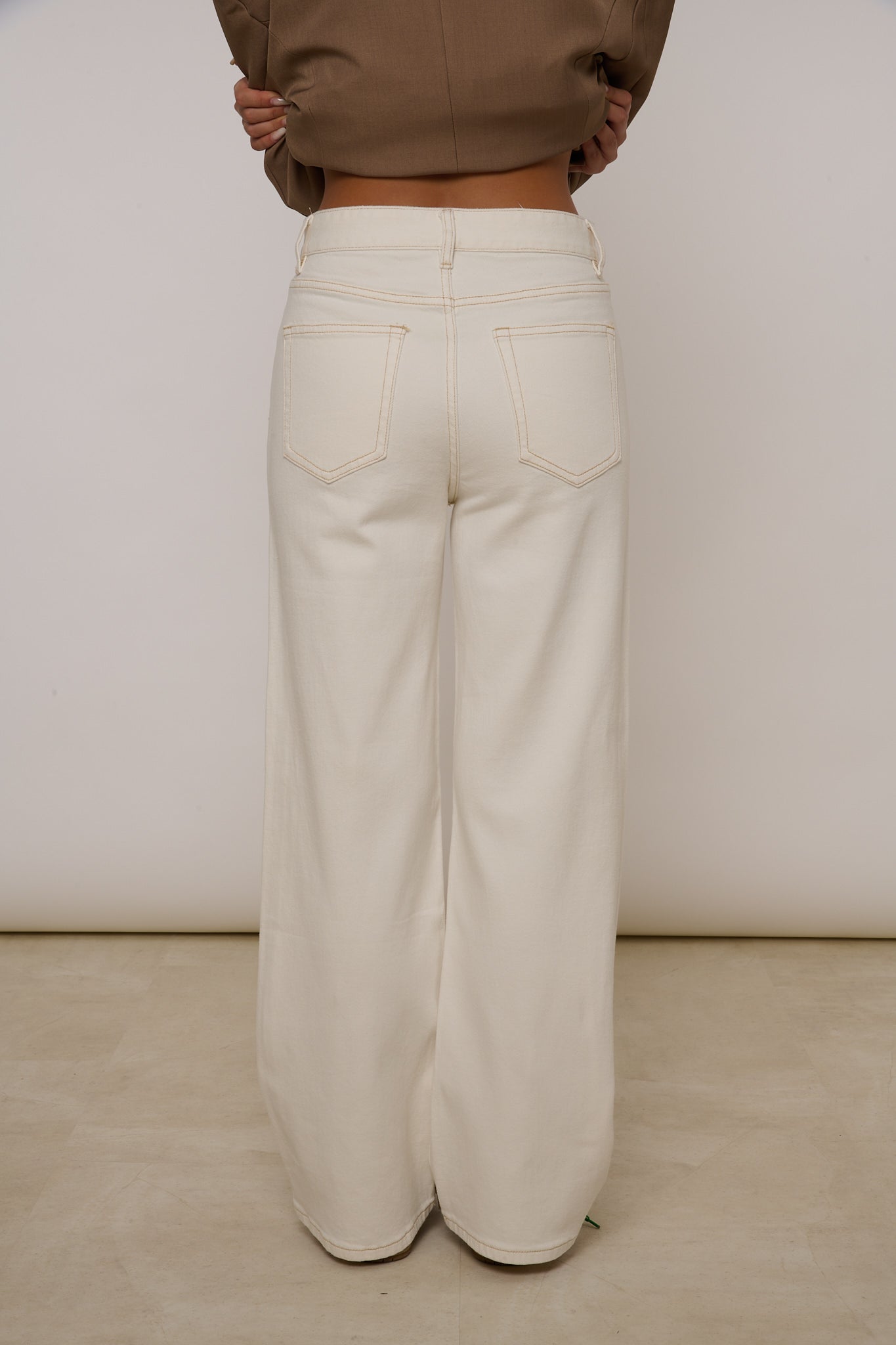 JEANS ‘WIDE LEG’ Bianco Cuciture Cuoio