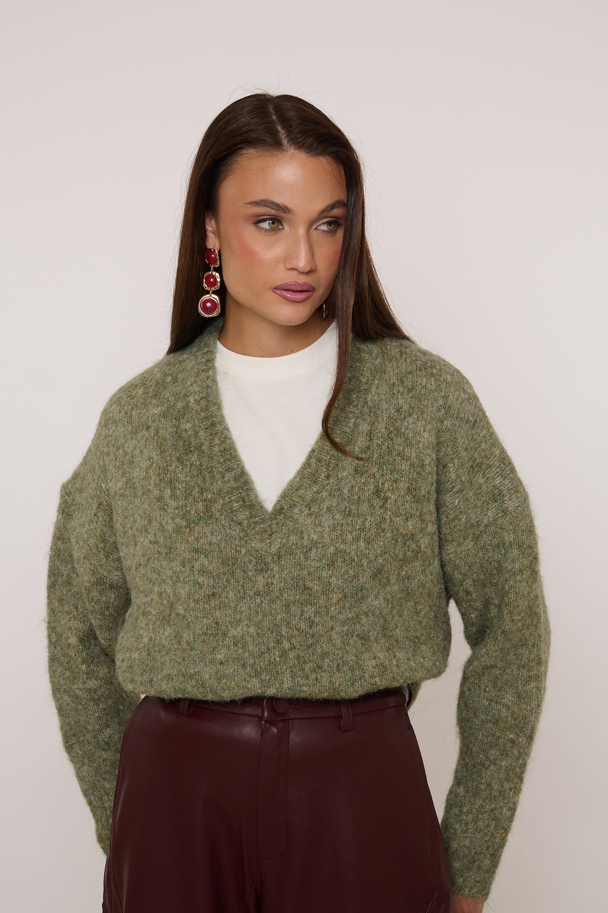 Maglione ‘SCOLLO V’ 5% LANA Verde Militare