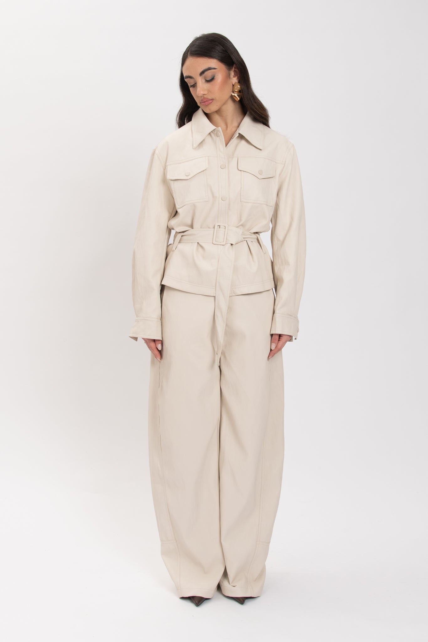 Coordinato ‘ECOPELLE’ Camicia +Pantalone Panna