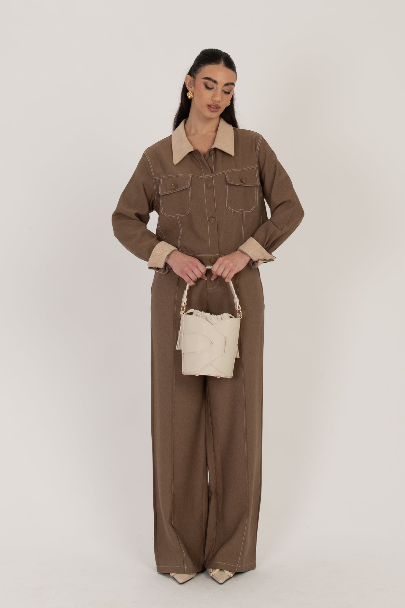 Coordinato ‘CUCITURE BIANCHE ‘Fango