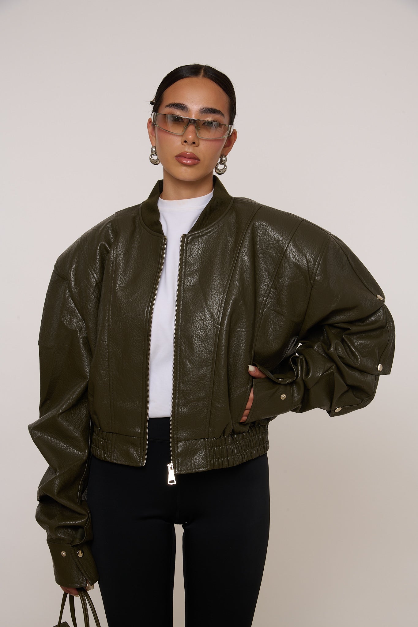 Bomber ‘MAXI SPALLINA’ Ecopelle Verde Militare