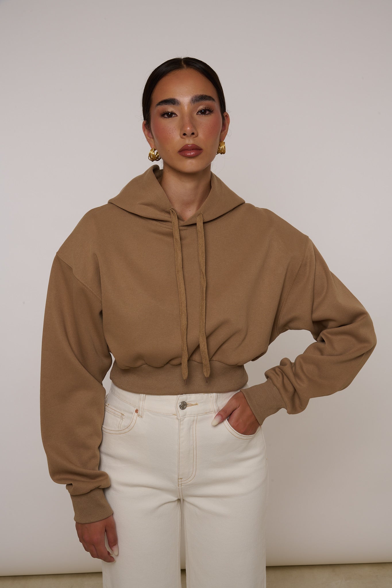 Felpa Crop ‘100%COTONE’ Camel
