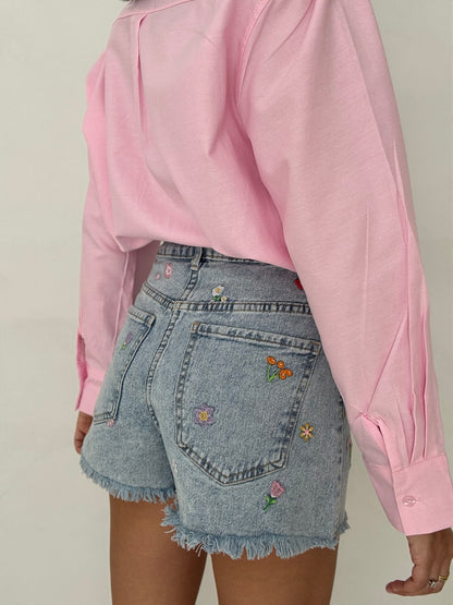 Pantaloncino ‘FIORI RICAMATI ’ in denim
