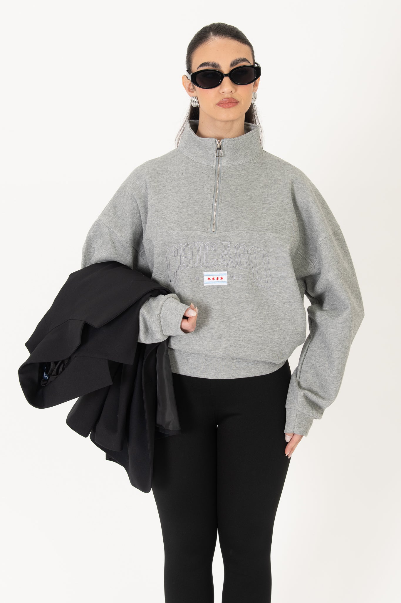 Felpa ‘CHICAGO’ con zip Grigia