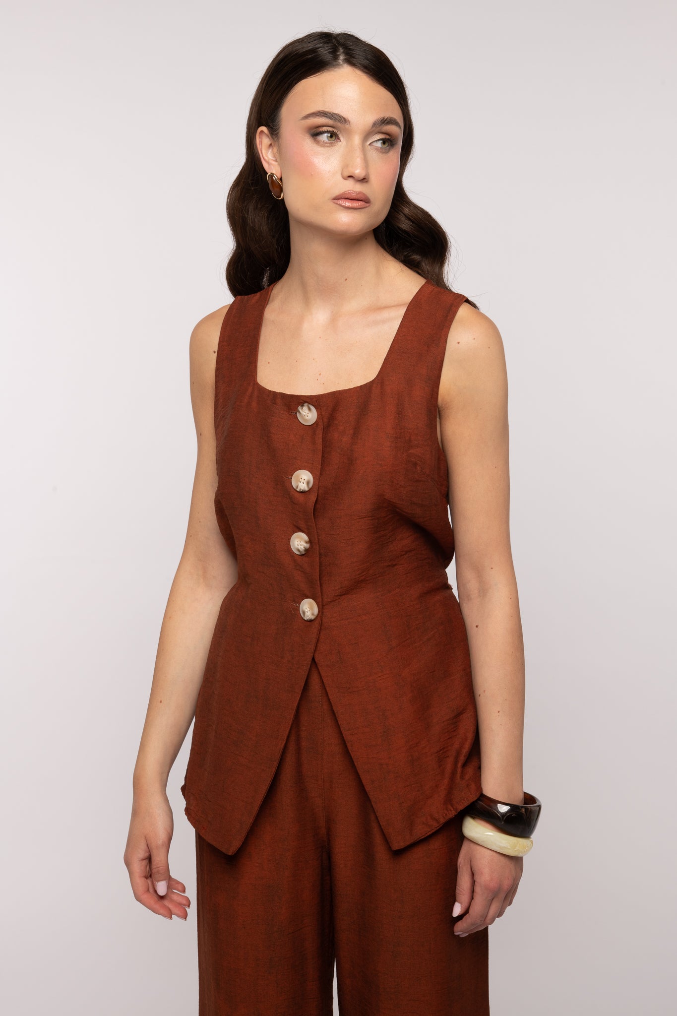 Coordinato ‘SIMIL LINO’ gilet+pantalone Coccio
