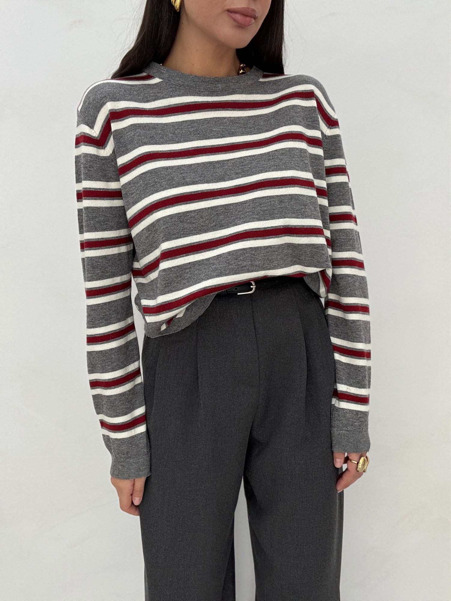Maglione  ‘A RIGHE’ Grigio e Bordeaux