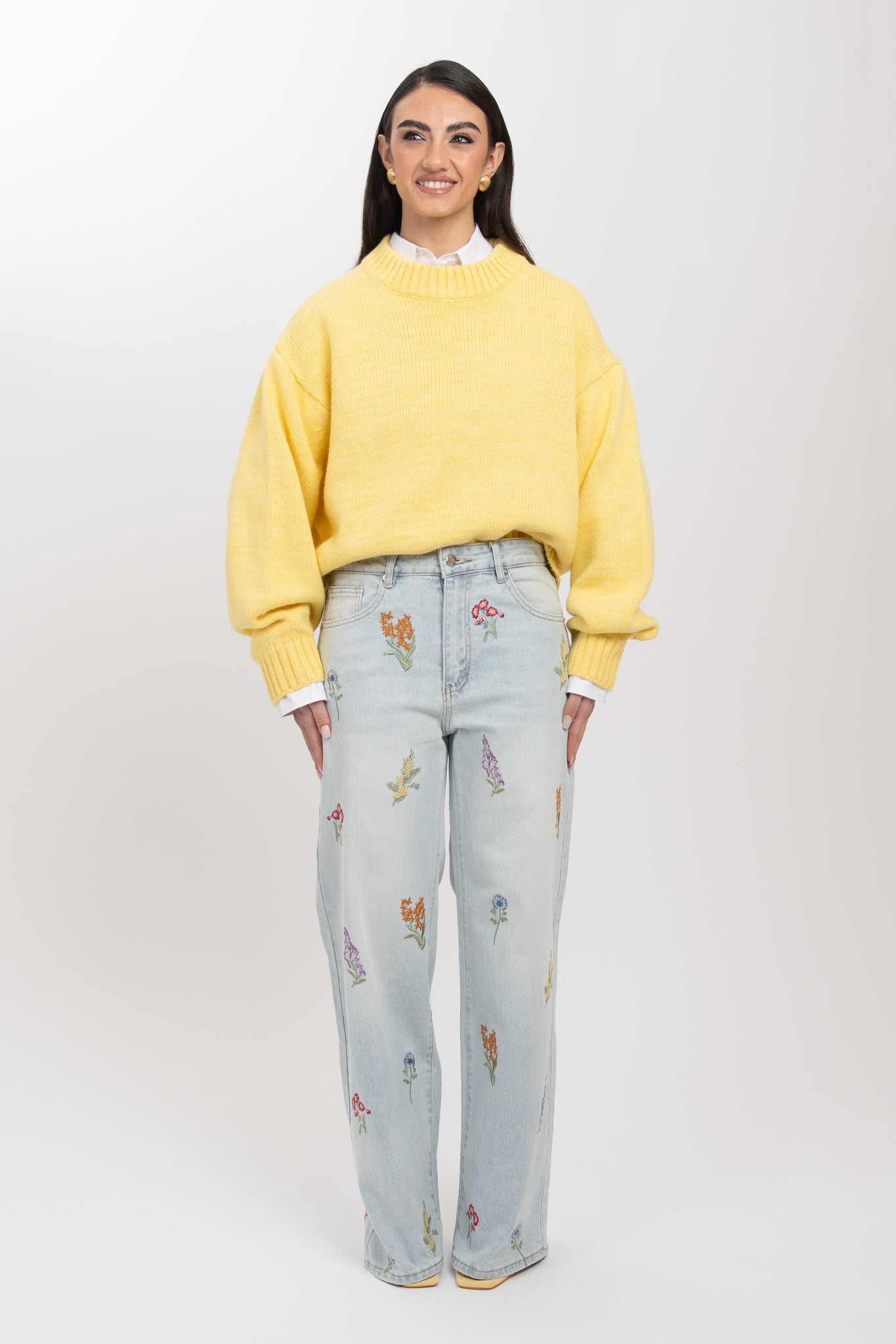 Jeans WIDE LEG ‘FLOWERS’ Denim Chiaro