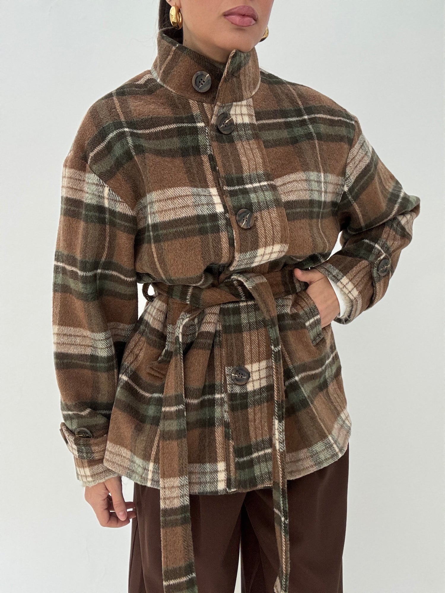 Cappotto Corto Quadri ‘80%COTONE’ Cacao e Verde