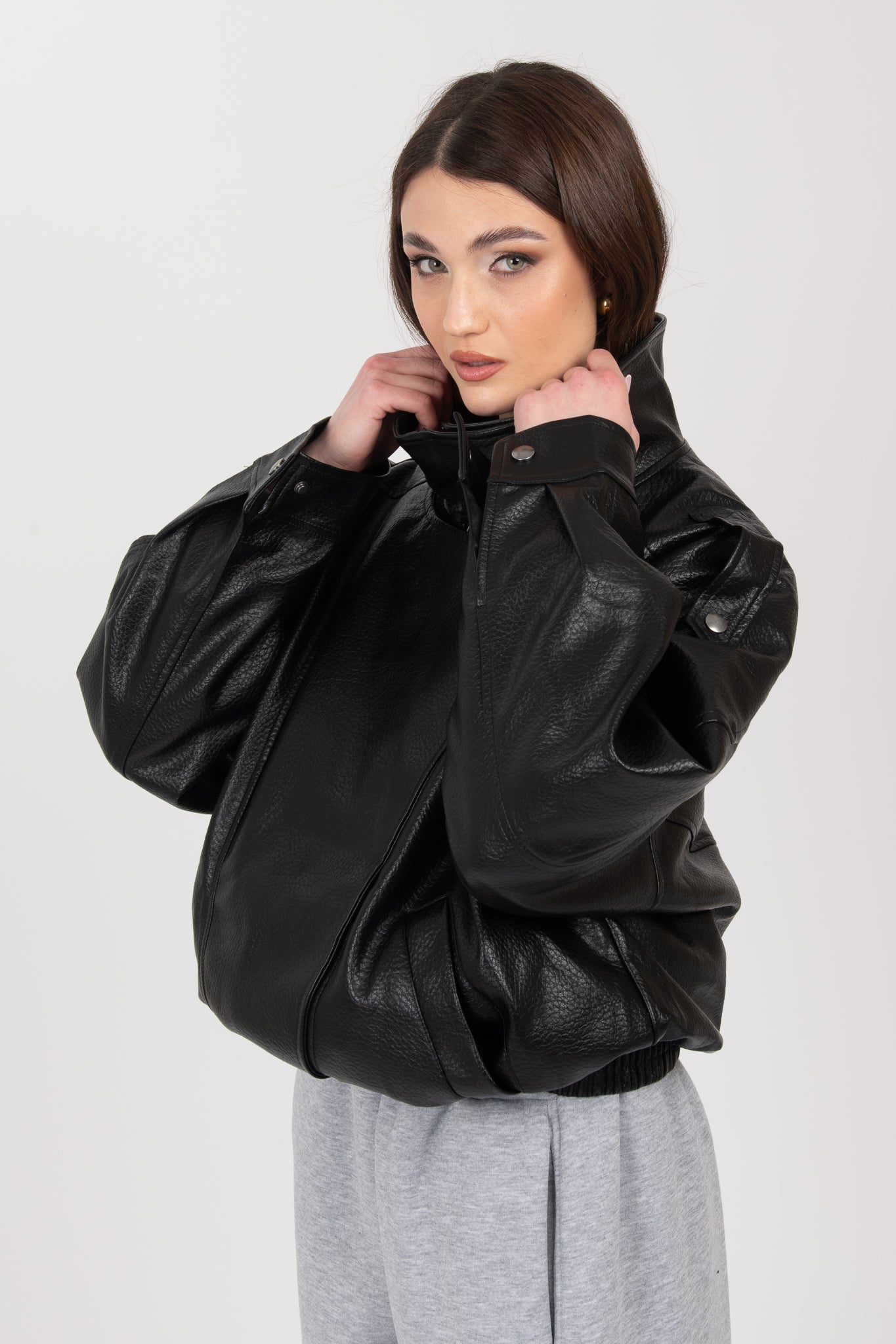 Chiodo/Bomber ‘COLLO ALTO’ ecopelle Nero