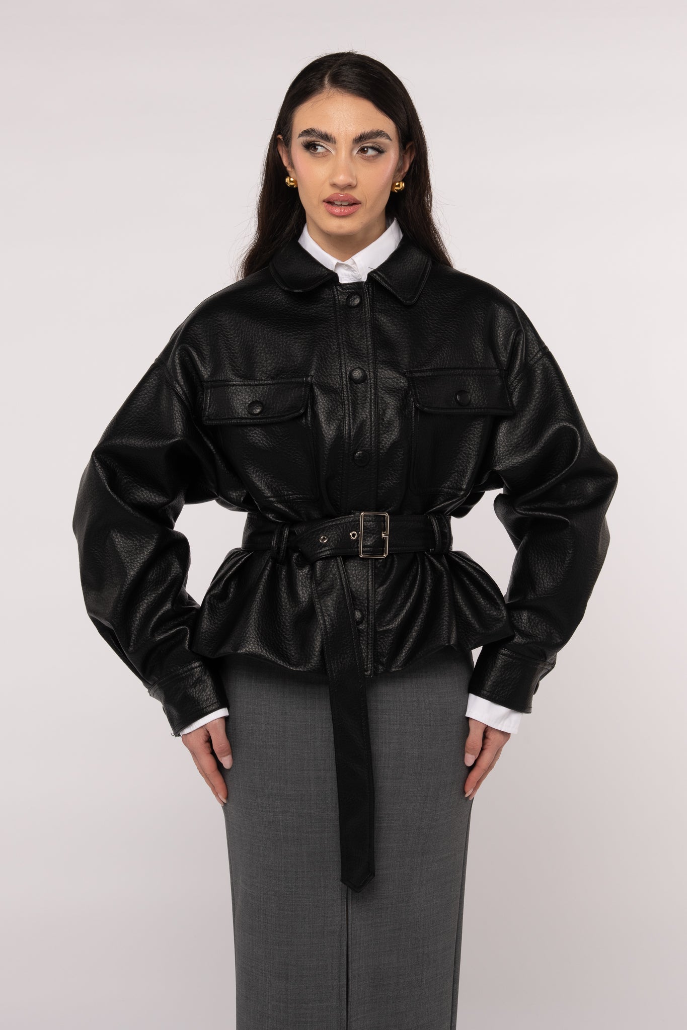 Giacca ‘ECO-PELLE MARTELLATA’ Nera