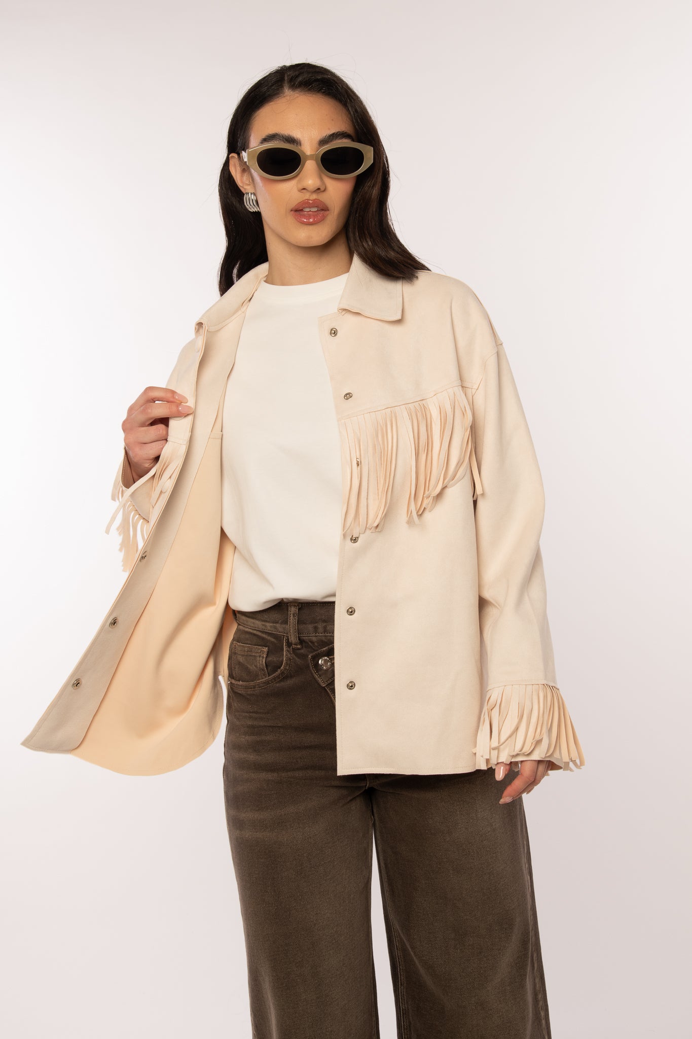 Camicia ‘FRANGE’ in camoscio Panna