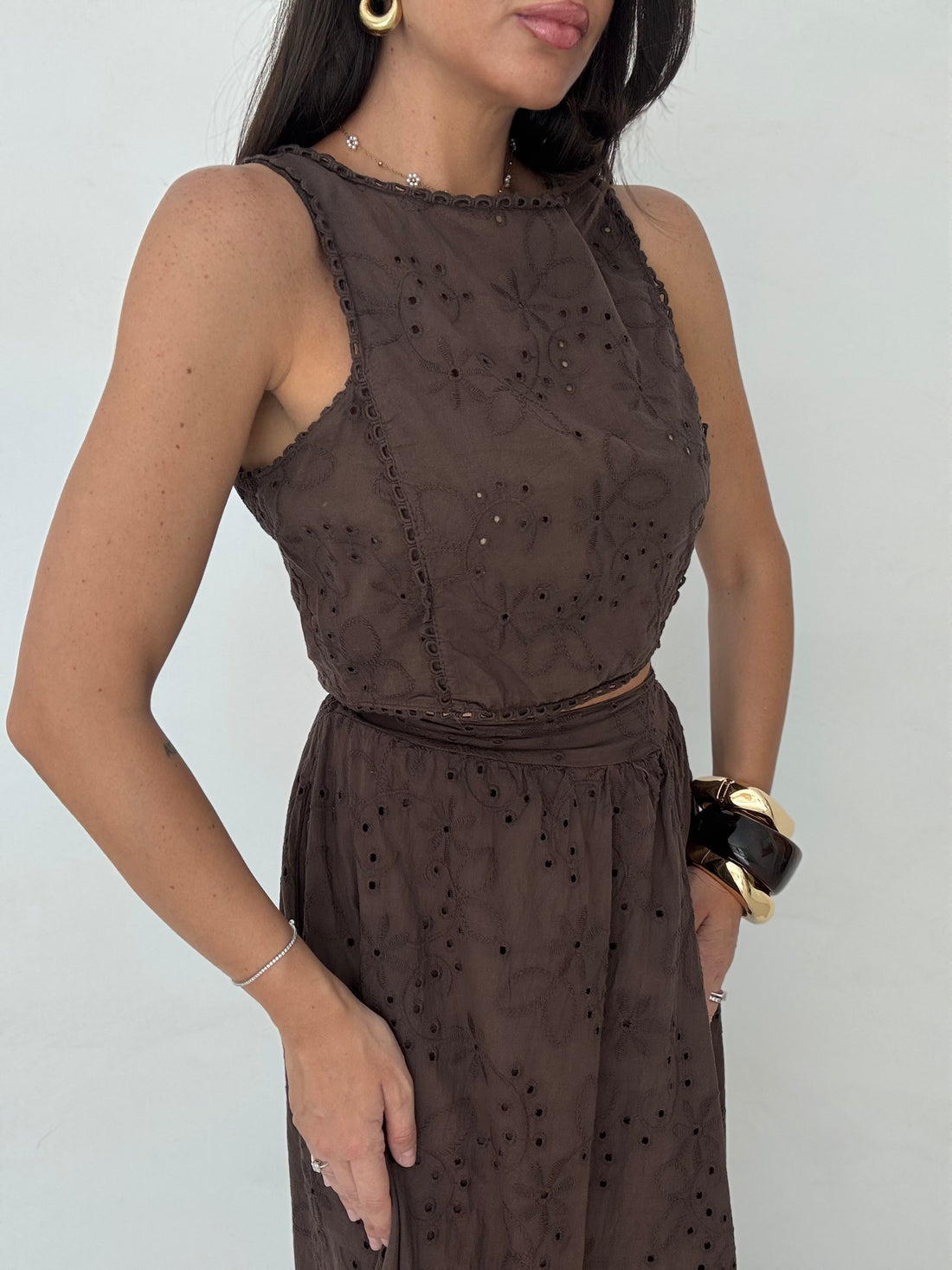Coordinato ‘LA VIÈ’ TOP+GONNA Pizzo San Gallo Cacao