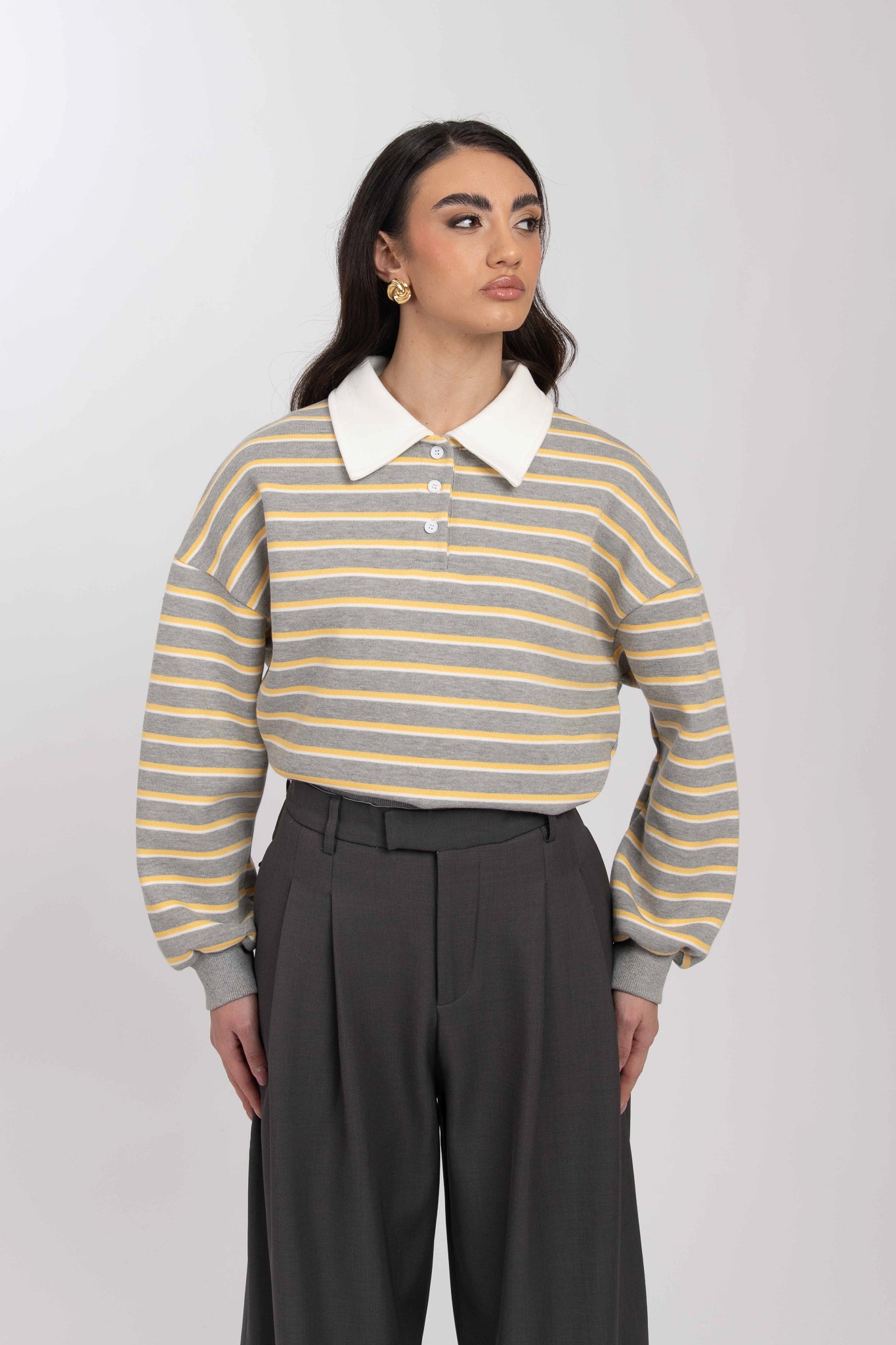 Felpa/Polo ‘RIGHE’ 65%COTONE Grigia e Gialla