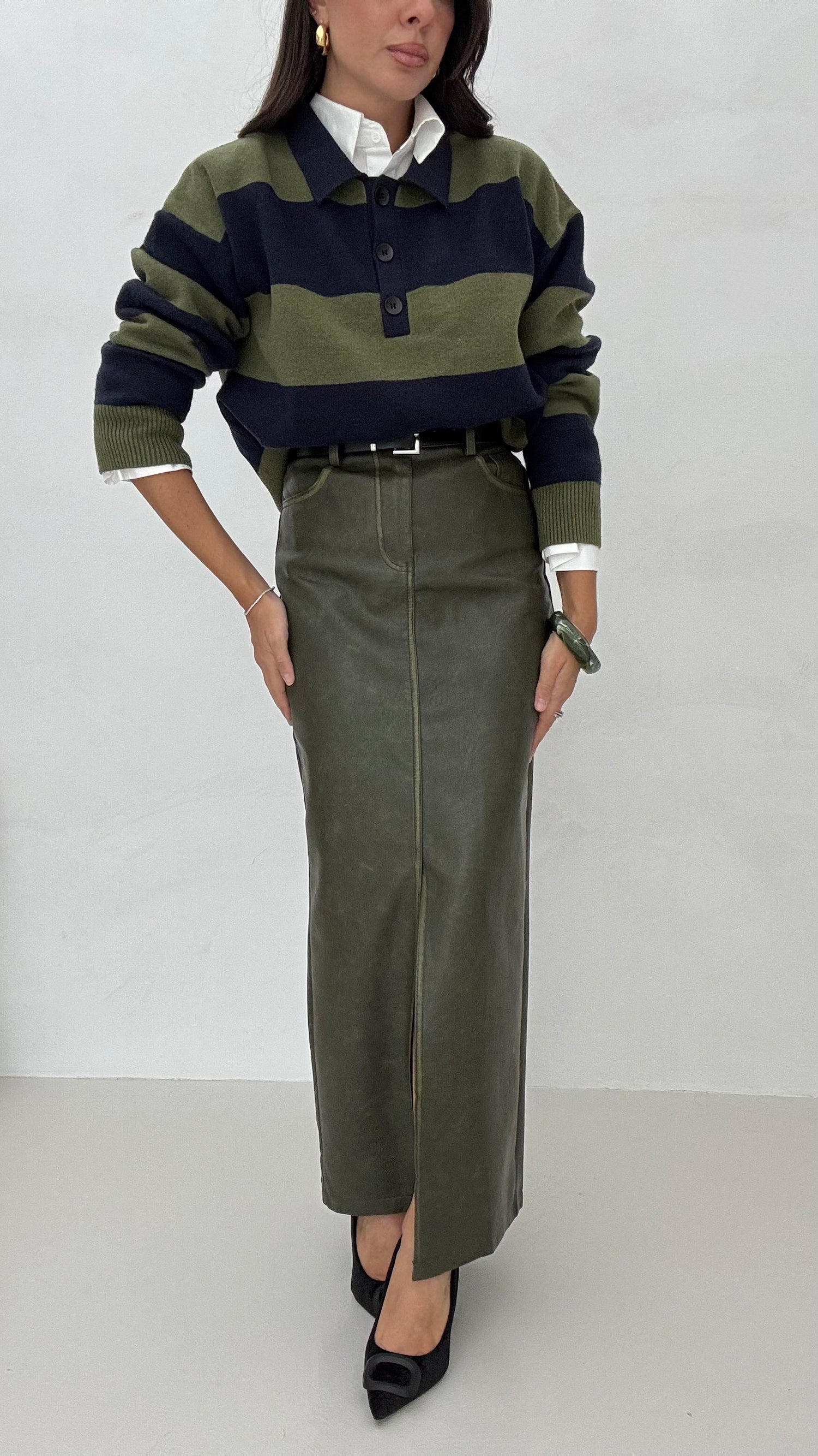 Gonna ‘LONGUETTE ECOPELLE’ Verde Militare